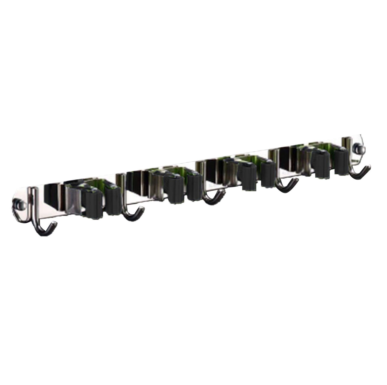 Punch Free Wall Mount Mop Broom Holder 4 Clips 5 Hooks Stainless Steel Mop view 2