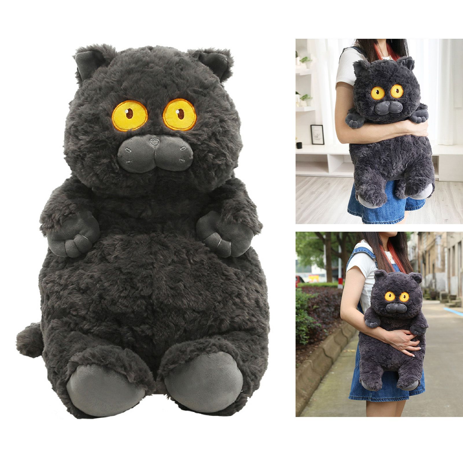 Cat Plush Toy Cute Soft Skin Friendly Fluffy Staring Short Plush Cat Hugging view 2