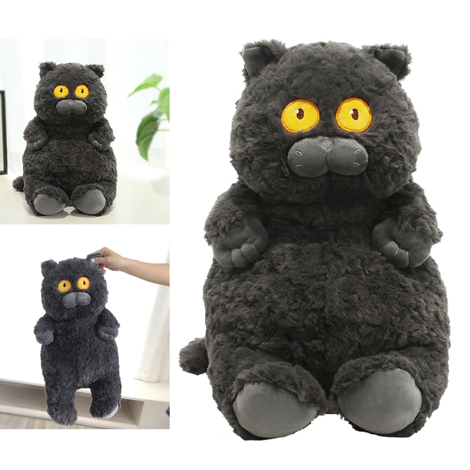 Cat Plush Toy Cute Soft Skin Friendly Fluffy Staring Short Plush Cat Hugging view 3