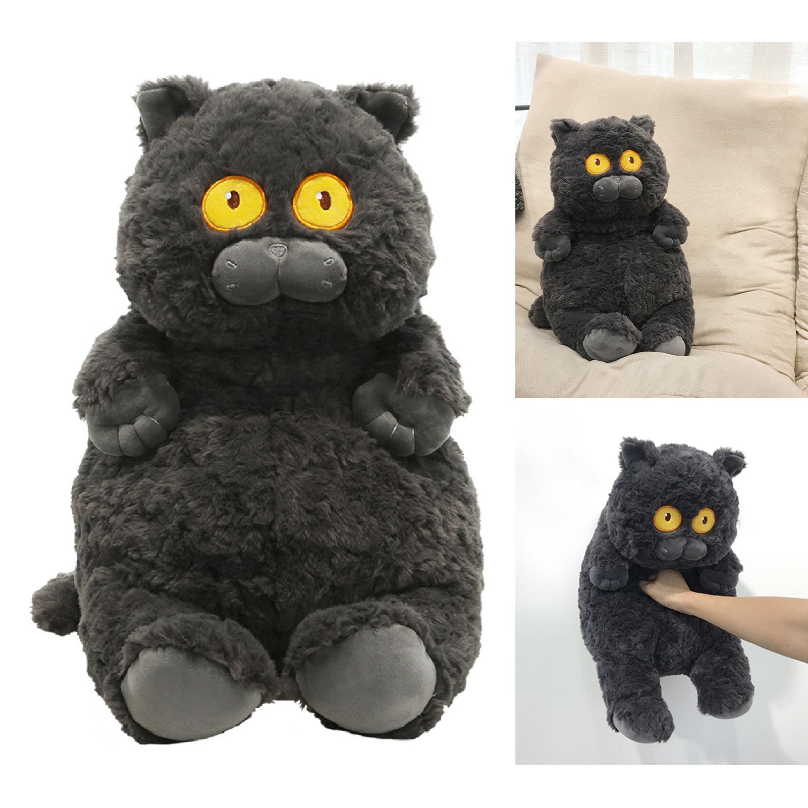 Cat Plush Toy Cute Soft Skin Friendly Fluffy Staring Short Plush Cat Hugging view 4