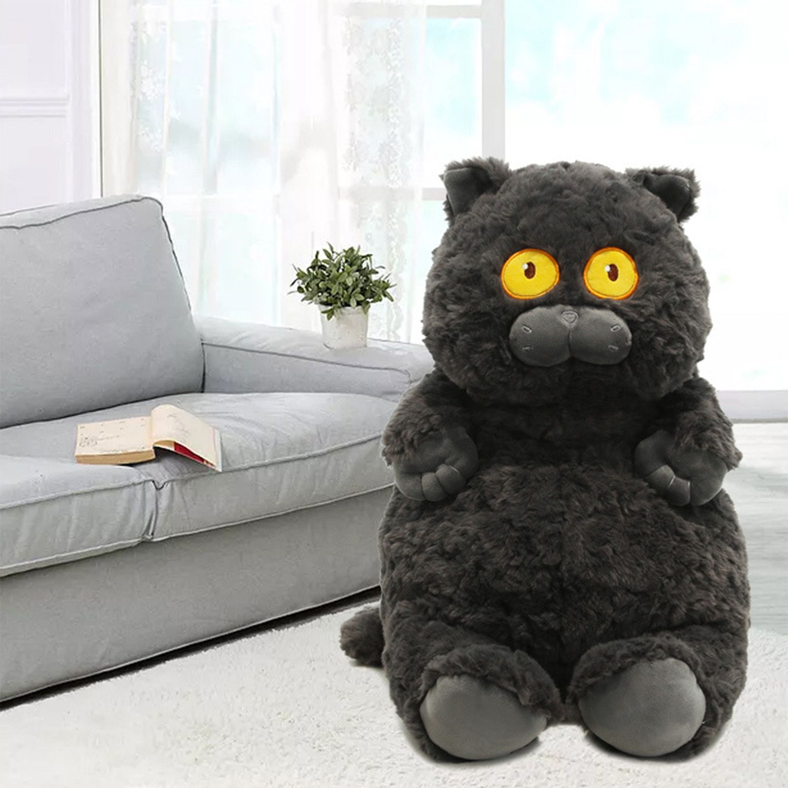 Cat Plush Toy Cute Soft Skin Friendly Fluffy Staring Short Plush Cat Hugging view 5