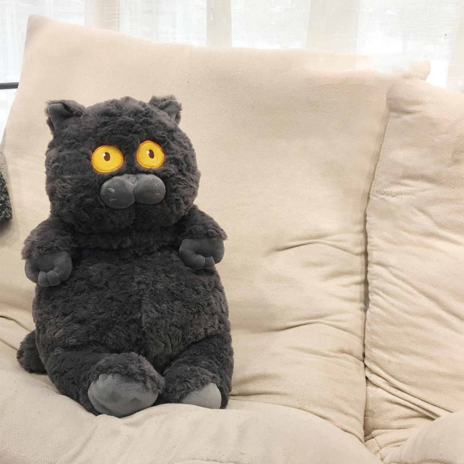 Cat Plush Toy Cute Soft Skin Friendly Fluffy Staring Short Plush Cat Hugging view 10