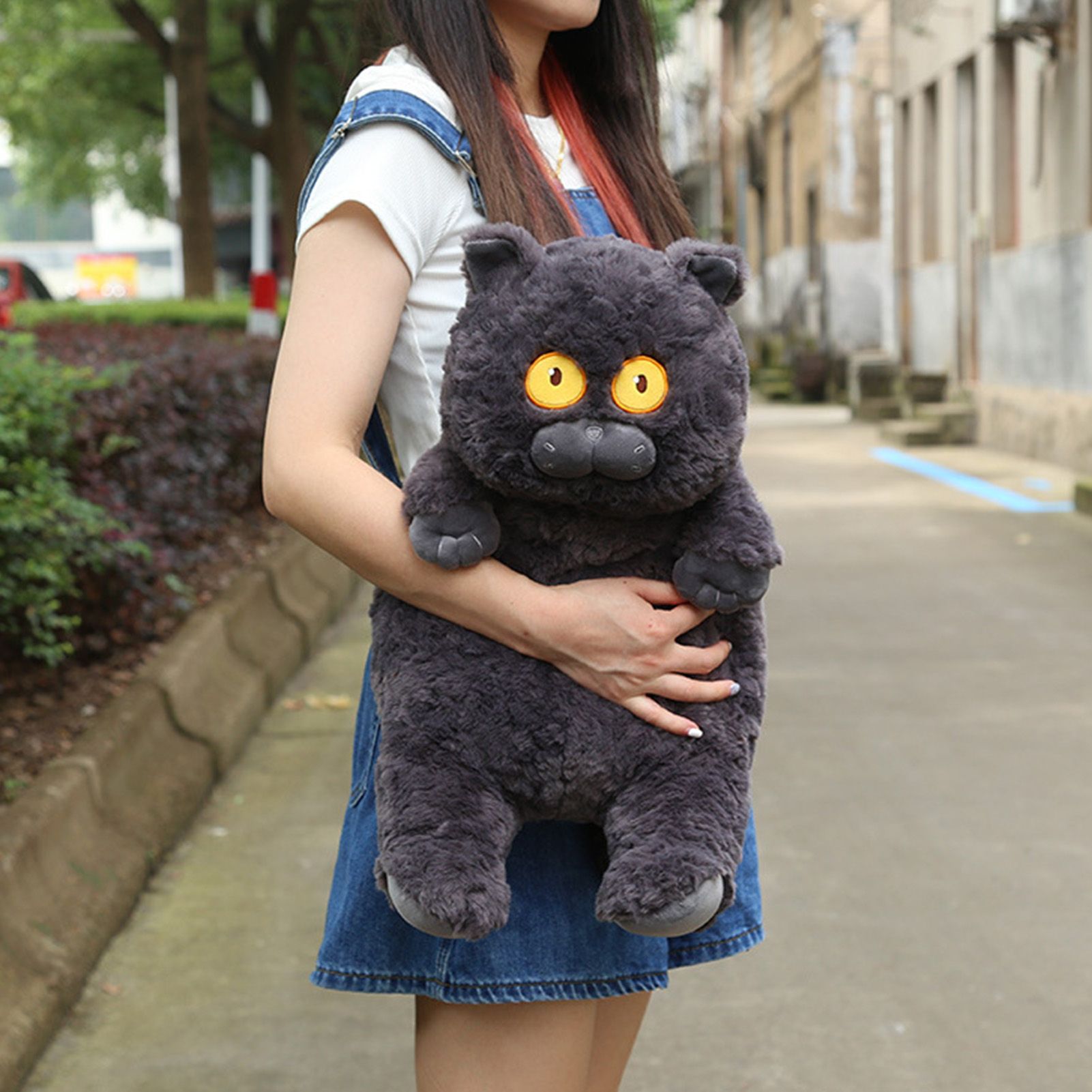 Cat Plush Toy Cute Soft Skin Friendly Fluffy Staring Short Plush Cat Hugging view 12