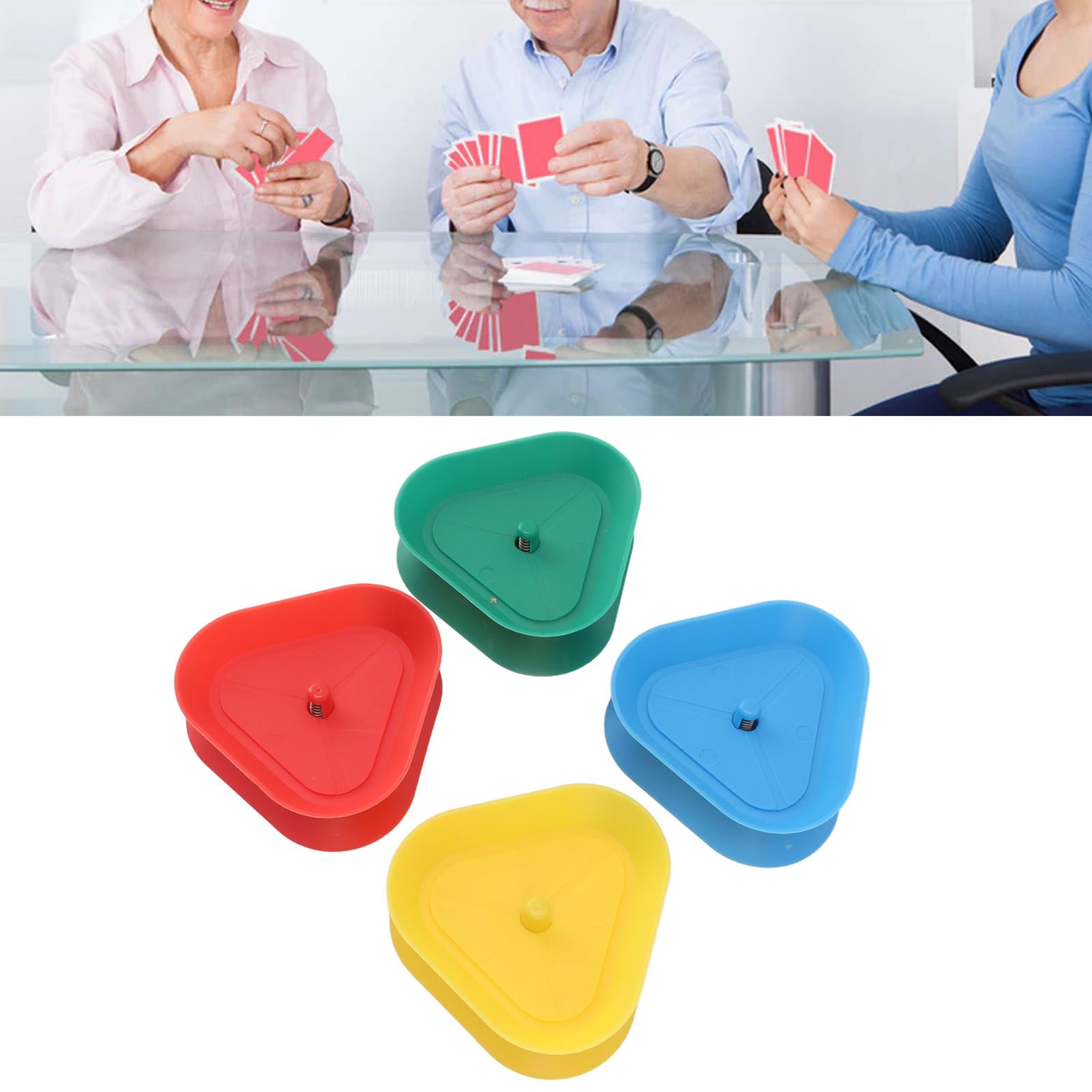 4Pcs Playing Card Holder Plastic Triangle Shaped Spring Design Hands Free view 12