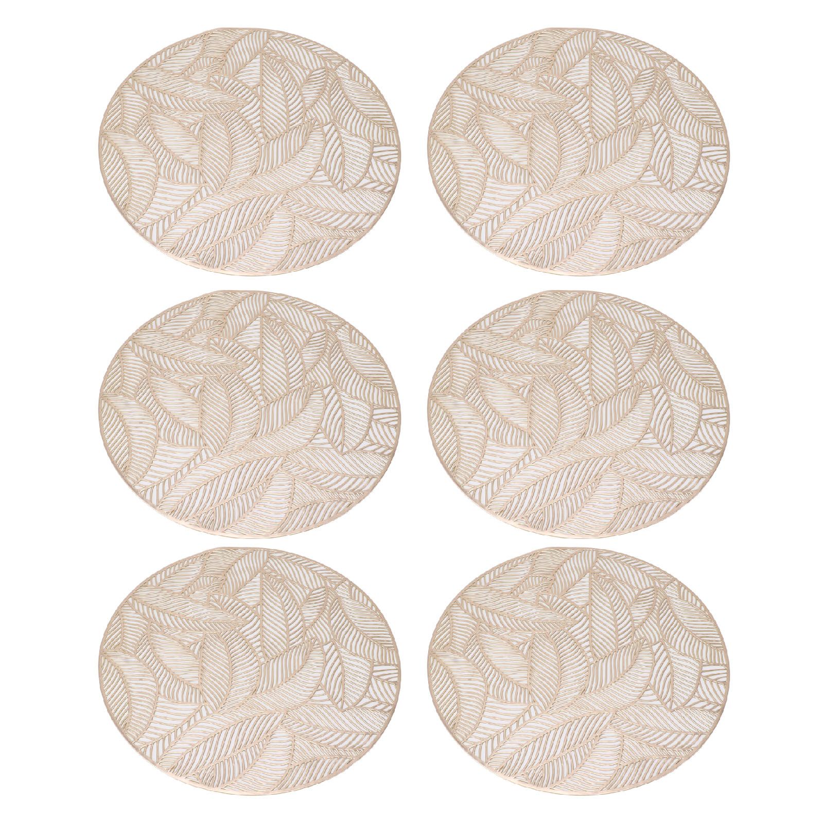 6 Pcs Round Placemat Gold Hollowed Eco Friendly PVC Heat Resistant 38cm Dining view 2