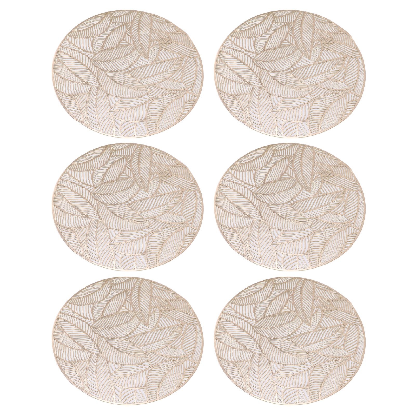 6 Pcs Round Placemat Gold Hollowed Eco Friendly PVC Heat Resistant 38cm Dining view 3