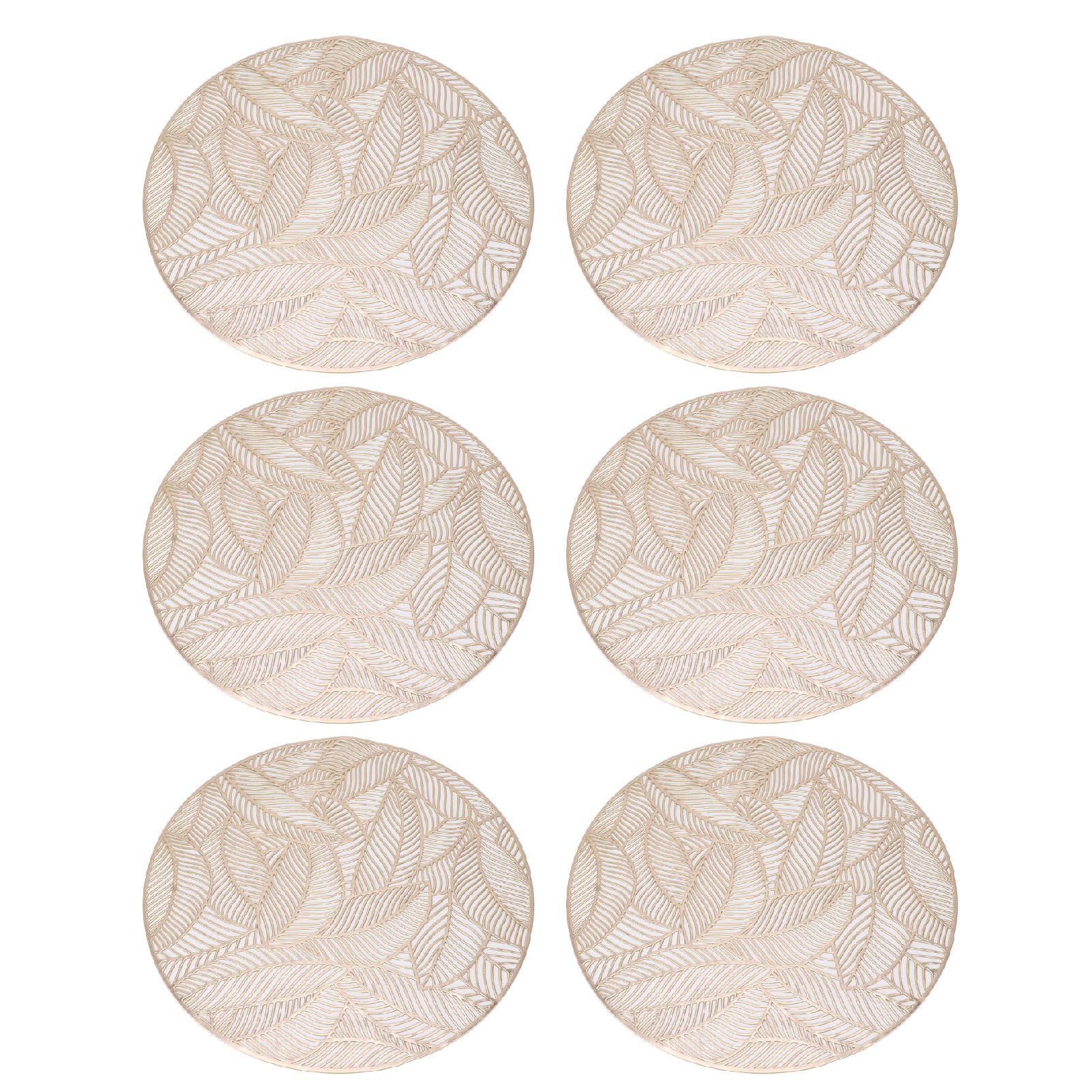 6 Pcs Round Placemat Gold Hollowed Eco Friendly PVC Heat Resistant 38cm Dining view 4