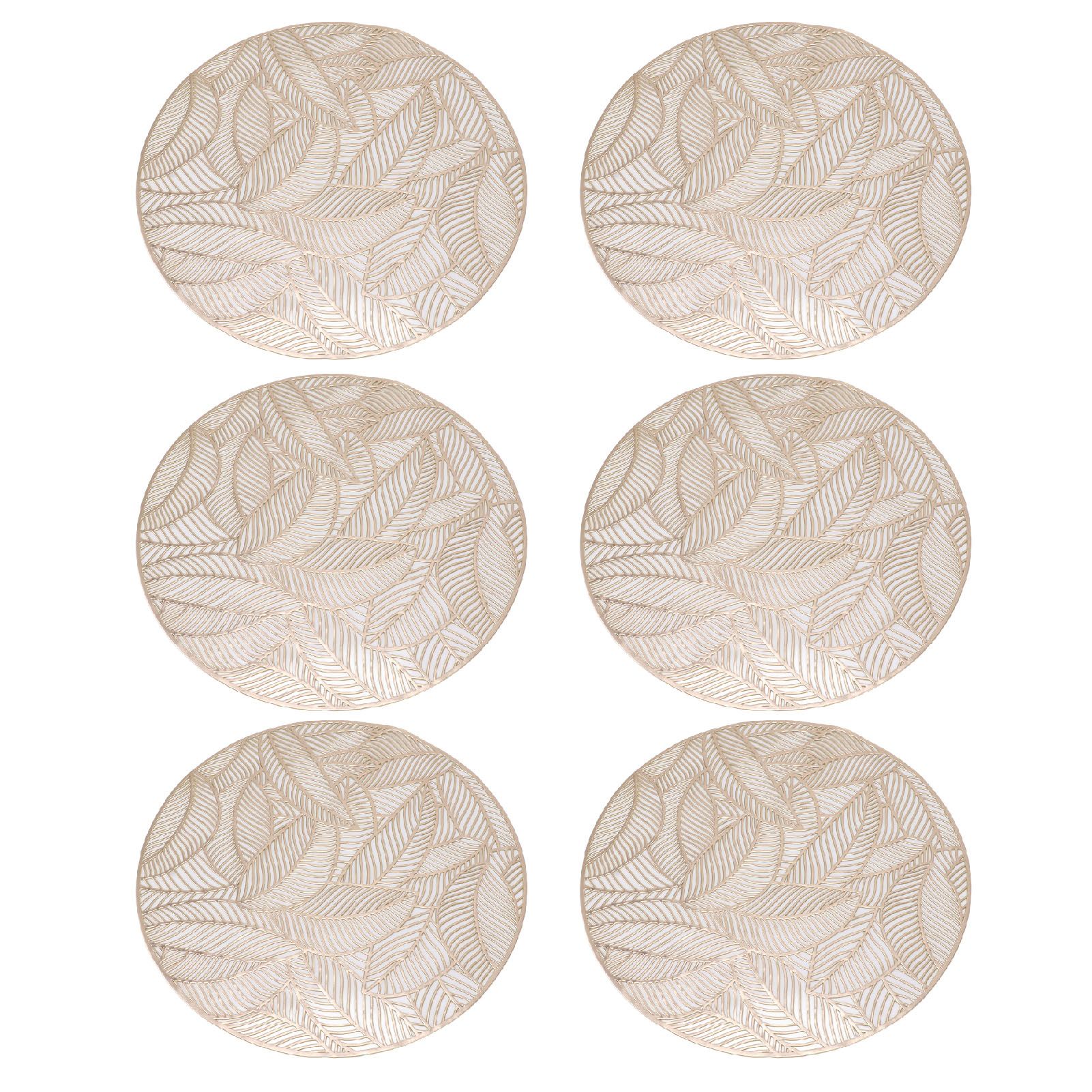 6 Pcs Round Placemat Gold Hollowed Eco Friendly PVC Heat Resistant 38cm Dining view 5