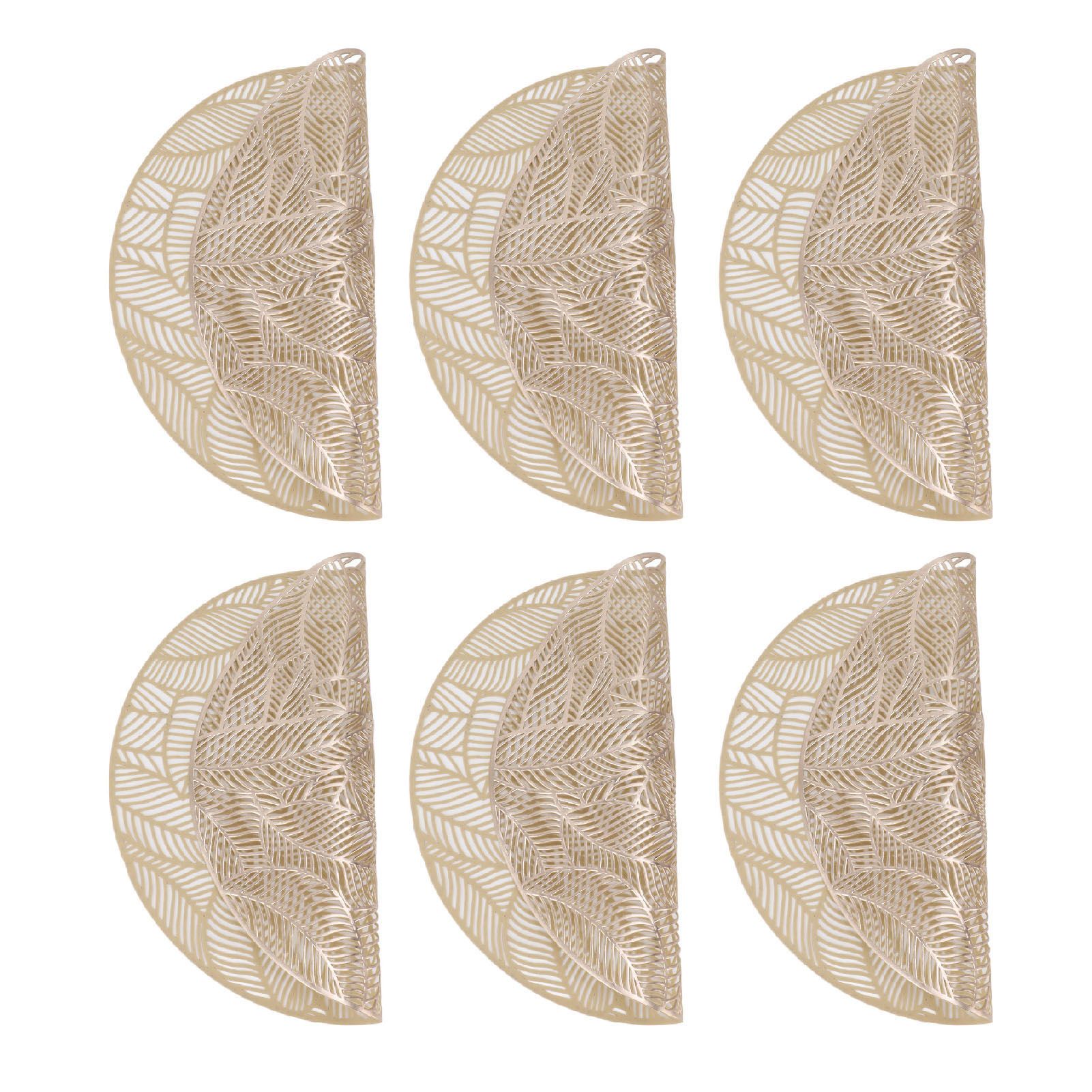 6 Pcs Round Placemat Gold Hollowed Eco Friendly PVC Heat Resistant 38cm Dining view 6