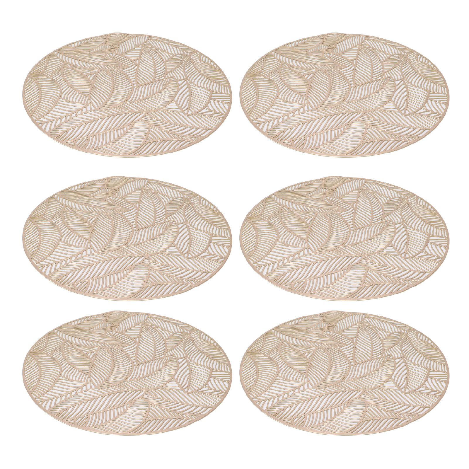 6 Pcs Round Placemat Gold Hollowed Eco Friendly PVC Heat Resistant 38cm Dining view 7