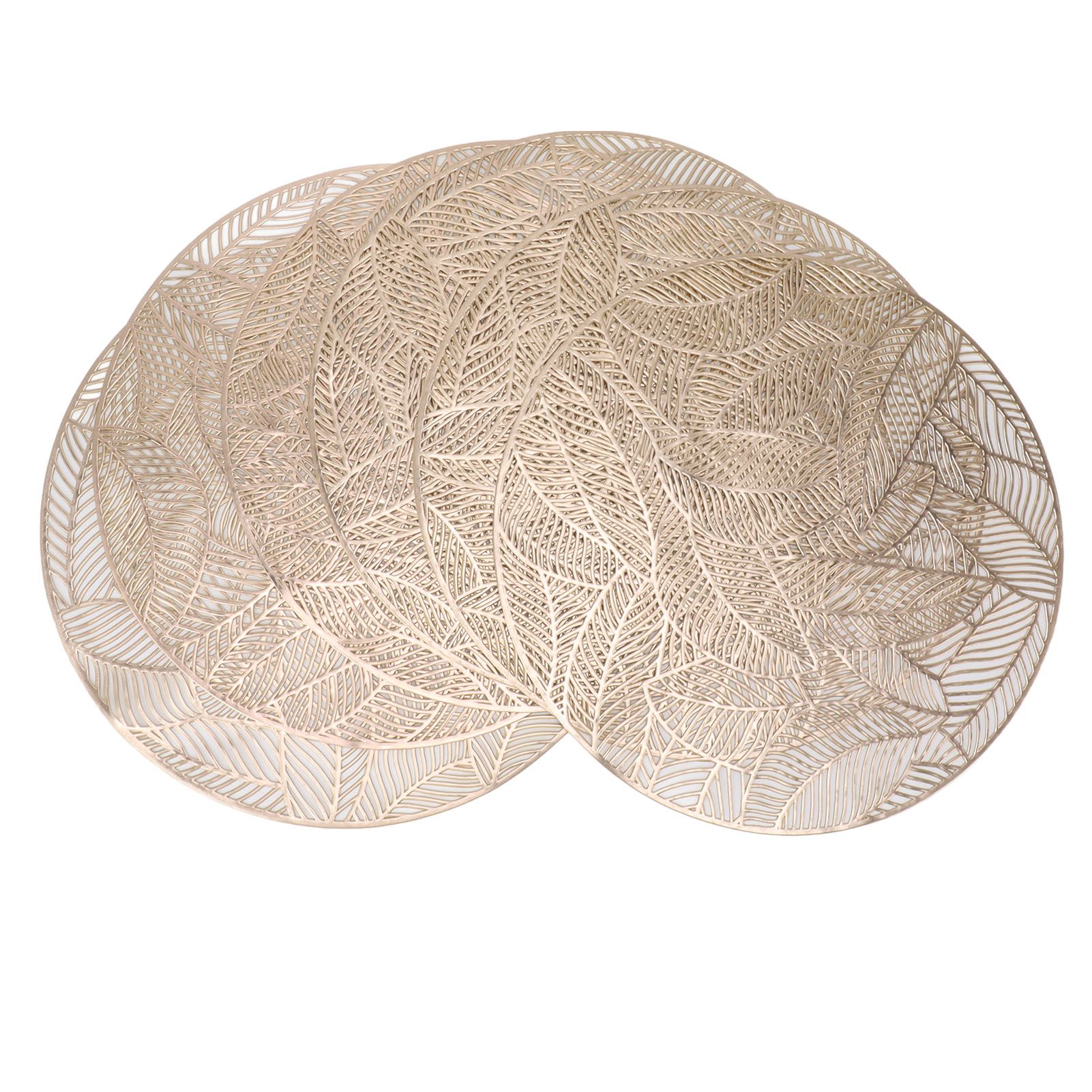 6 Pcs Round Placemat Gold Hollowed Eco Friendly PVC Heat Resistant 38cm Dining view 8