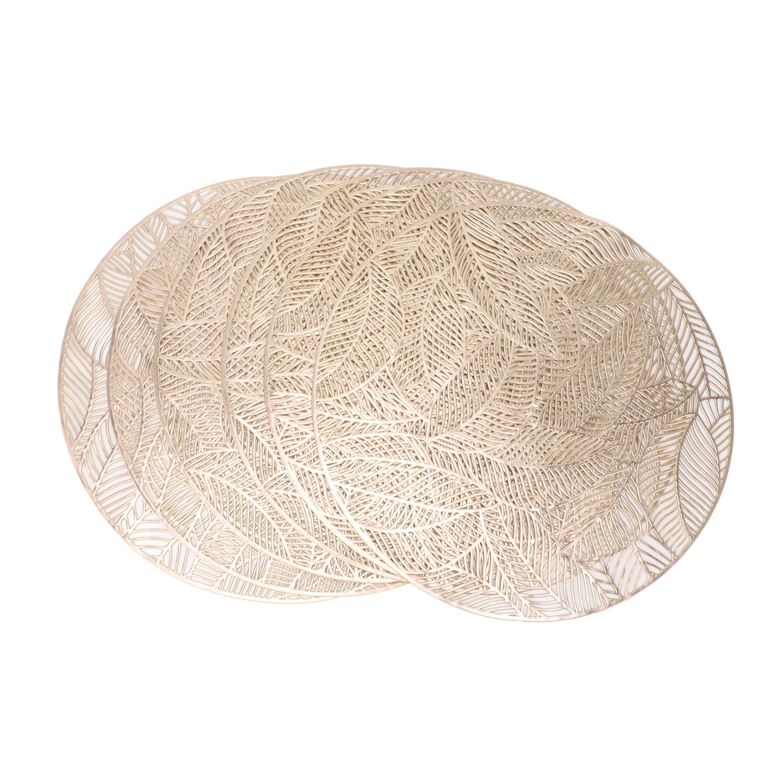 6 Pcs Round Placemat Gold Hollowed Eco Friendly PVC Heat Resistant 38cm Dining view 9