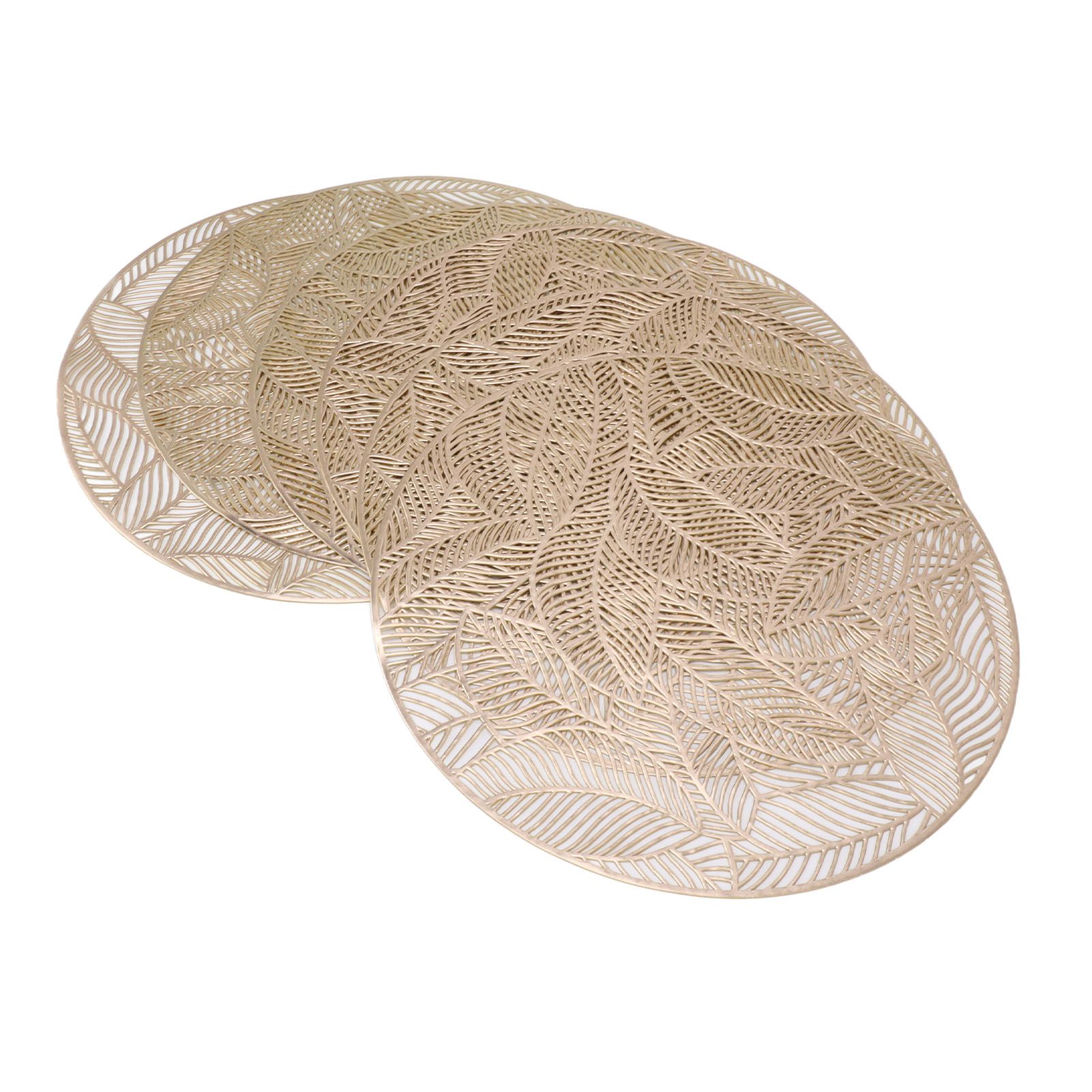 6 Pcs Round Placemat Gold Hollowed Eco Friendly PVC Heat Resistant 38cm Dining view 10