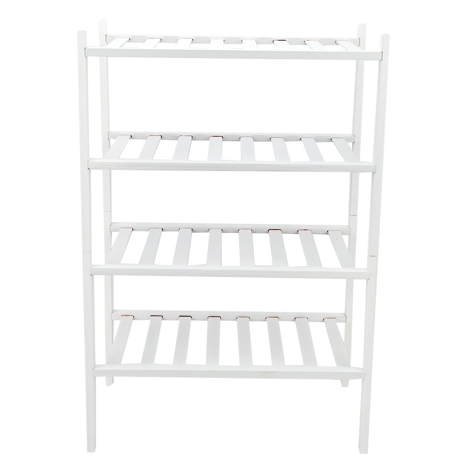 4 Tier Shoe Rack White Stackable Shoes Rack Organizer Multifunctional Bamboo view 2