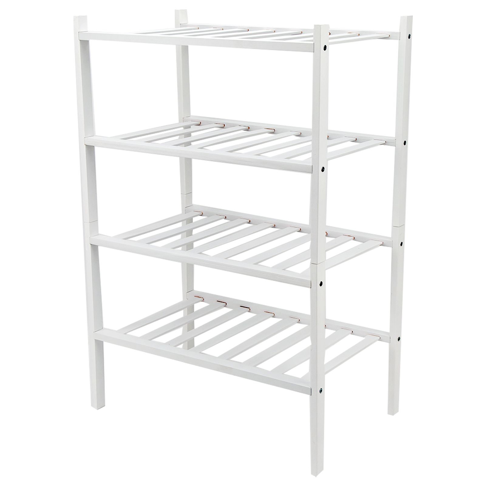 4 Tier Shoe Rack White Stackable Shoes Rack Organizer Multifunctional Bamboo view 4