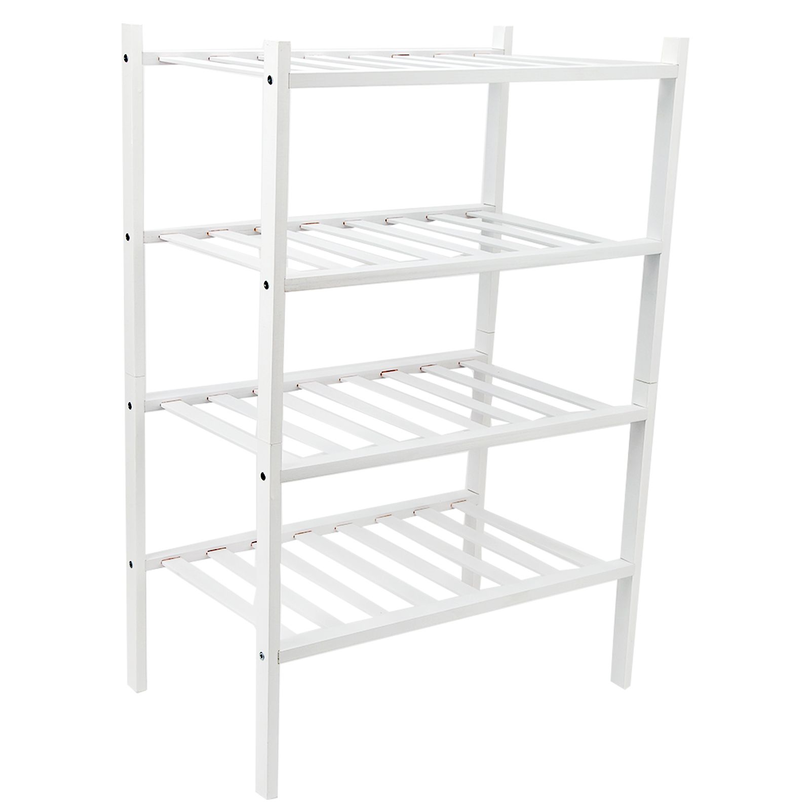 4 Tier Shoe Rack White Stackable Shoes Rack Organizer Multifunctional Bamboo view 5