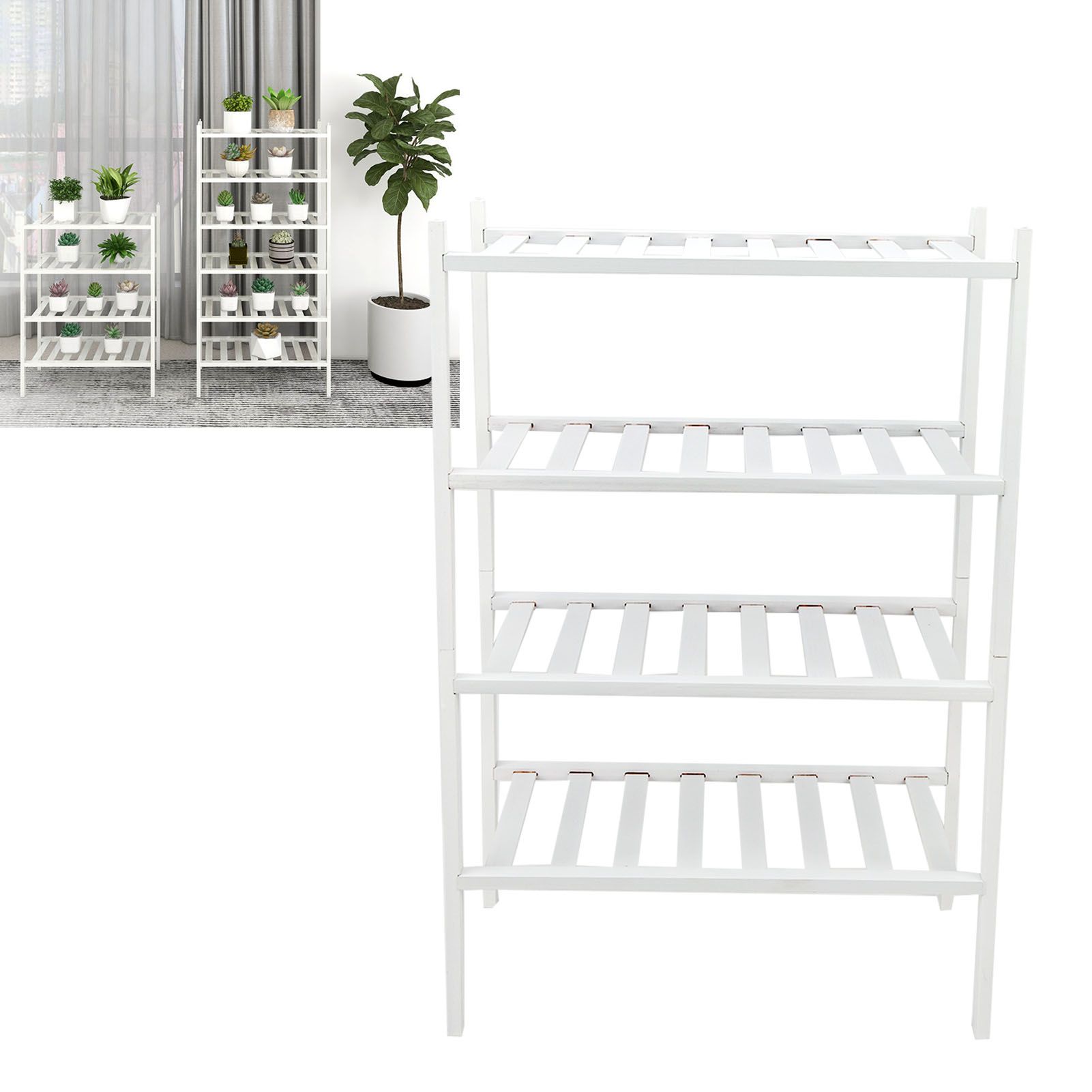 4 Tier Shoe Rack White Stackable Shoes Rack Organizer Multifunctional Bamboo view 12