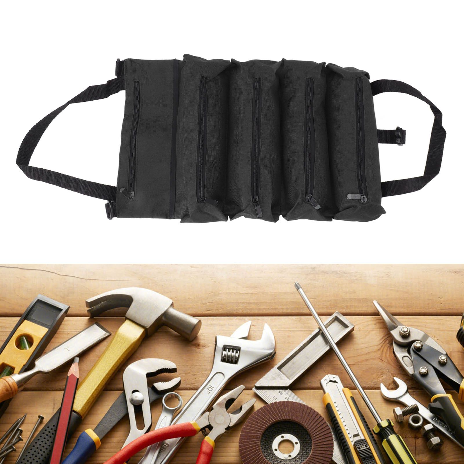 Roll Up Tool Bag 5 Zipper Pockets Portable Oxford Cloth Electricians Tool Bag view 11