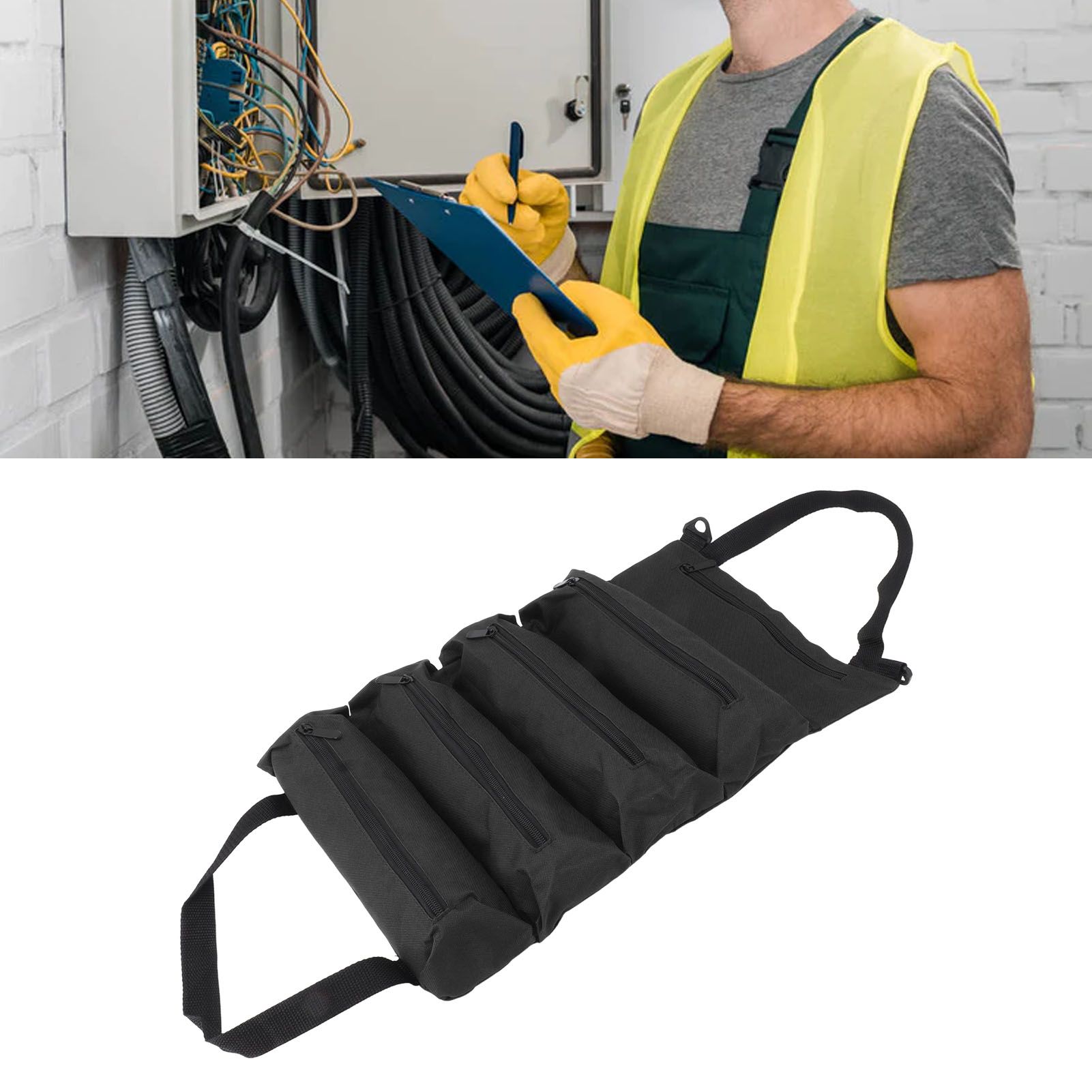 Roll Up Tool Bag 5 Zipper Pockets Portable Oxford Cloth Electricians Tool Bag view 12