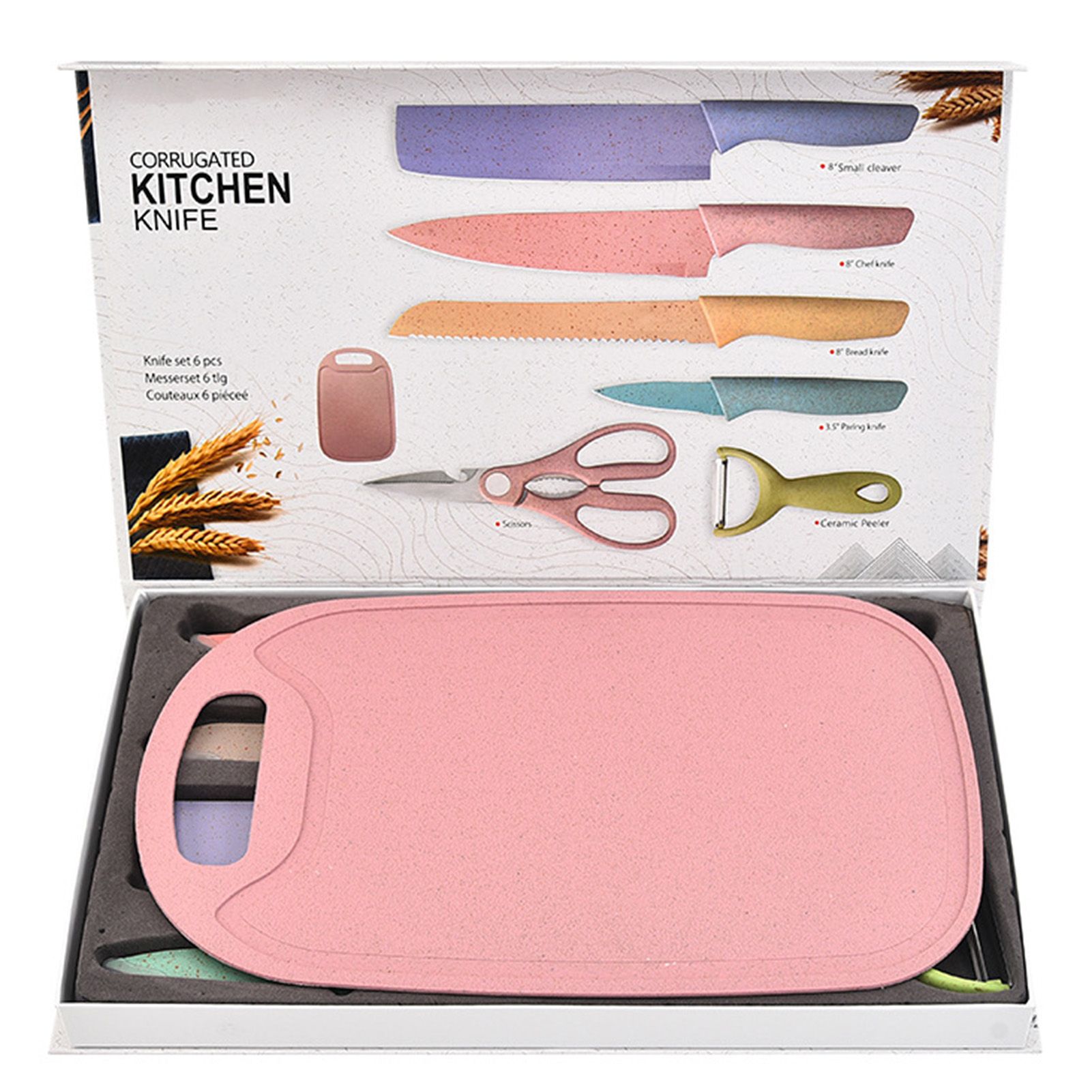 7 PCS Wheat Straw Knife Set Chef Knife Bread Knife Peeling Knife Scissors view 2