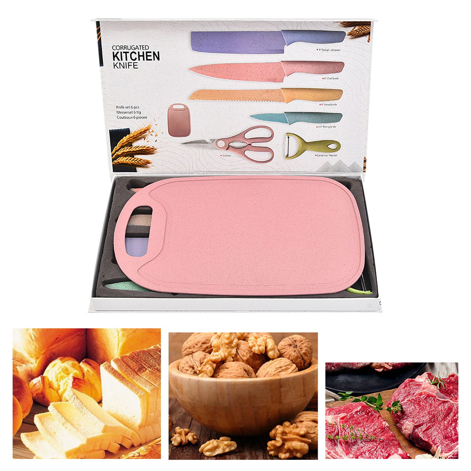 7 PCS Wheat Straw Knife Set Chef Knife Bread Knife Peeling Knife Scissors view 5