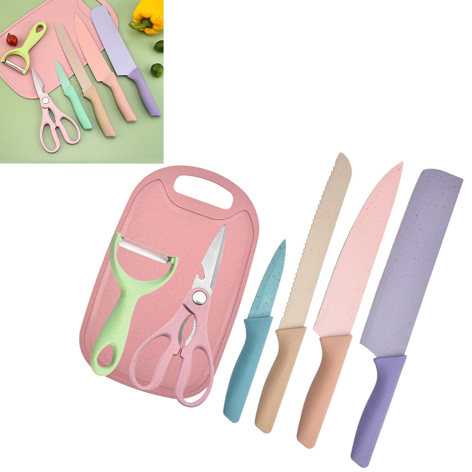 7 PCS Wheat Straw Knife Set Chef Knife Bread Knife Peeling Knife Scissors view 6