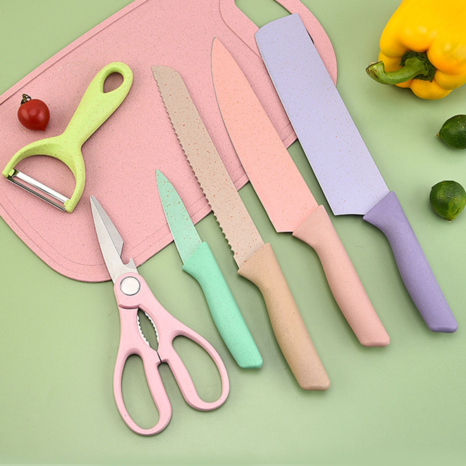 7 PCS Wheat Straw Knife Set Chef Knife Bread Knife Peeling Knife Scissors view 8