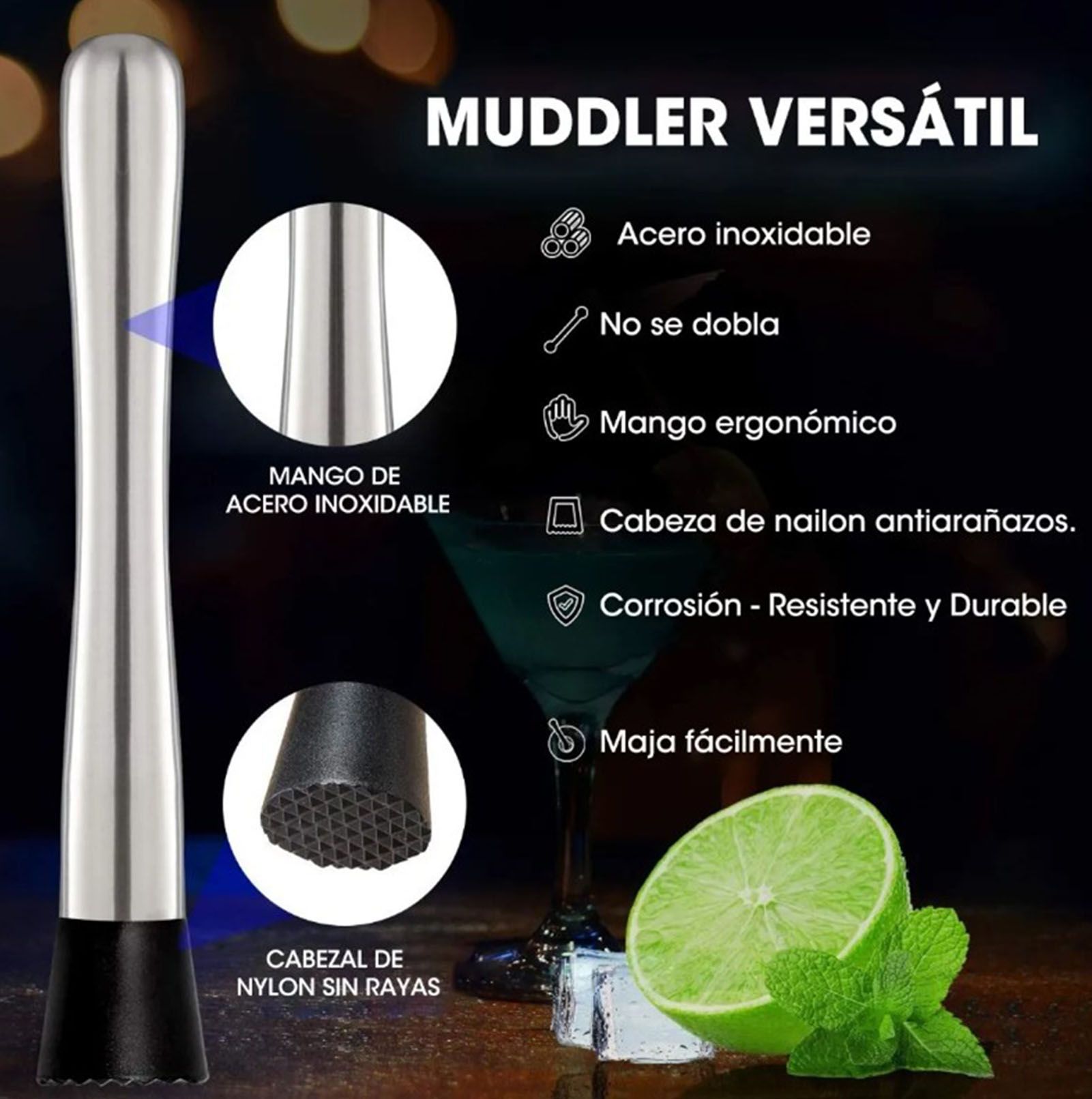 Stainless Steel Crushed Popsicle Mixing Stick Fruit Muddle Pestle Wine view 12