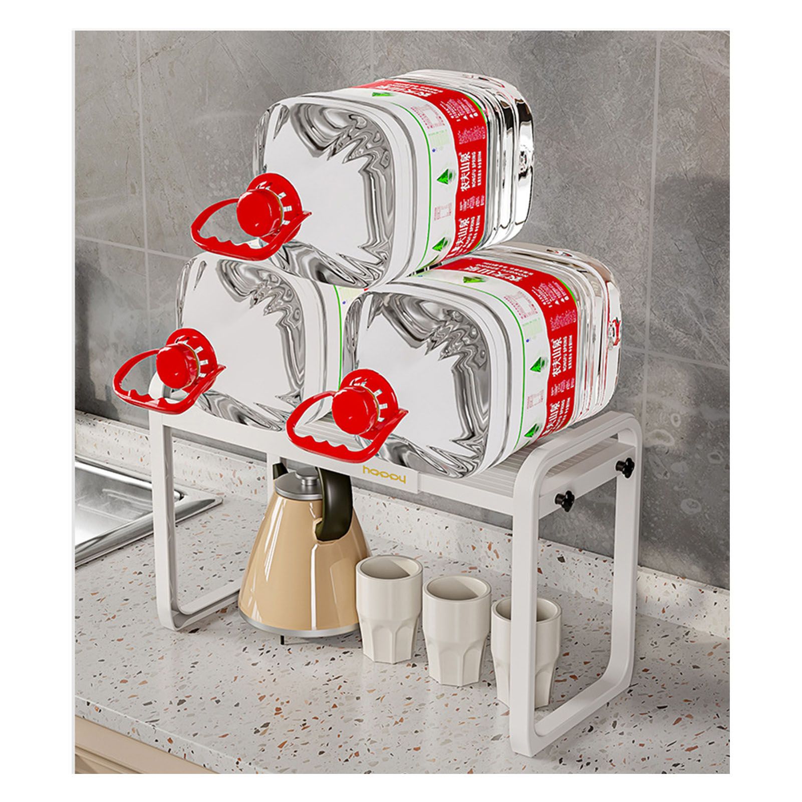Tabletop Kitchen Storage Rack White Plastic Double Layers Telescopic Kitchen view 2