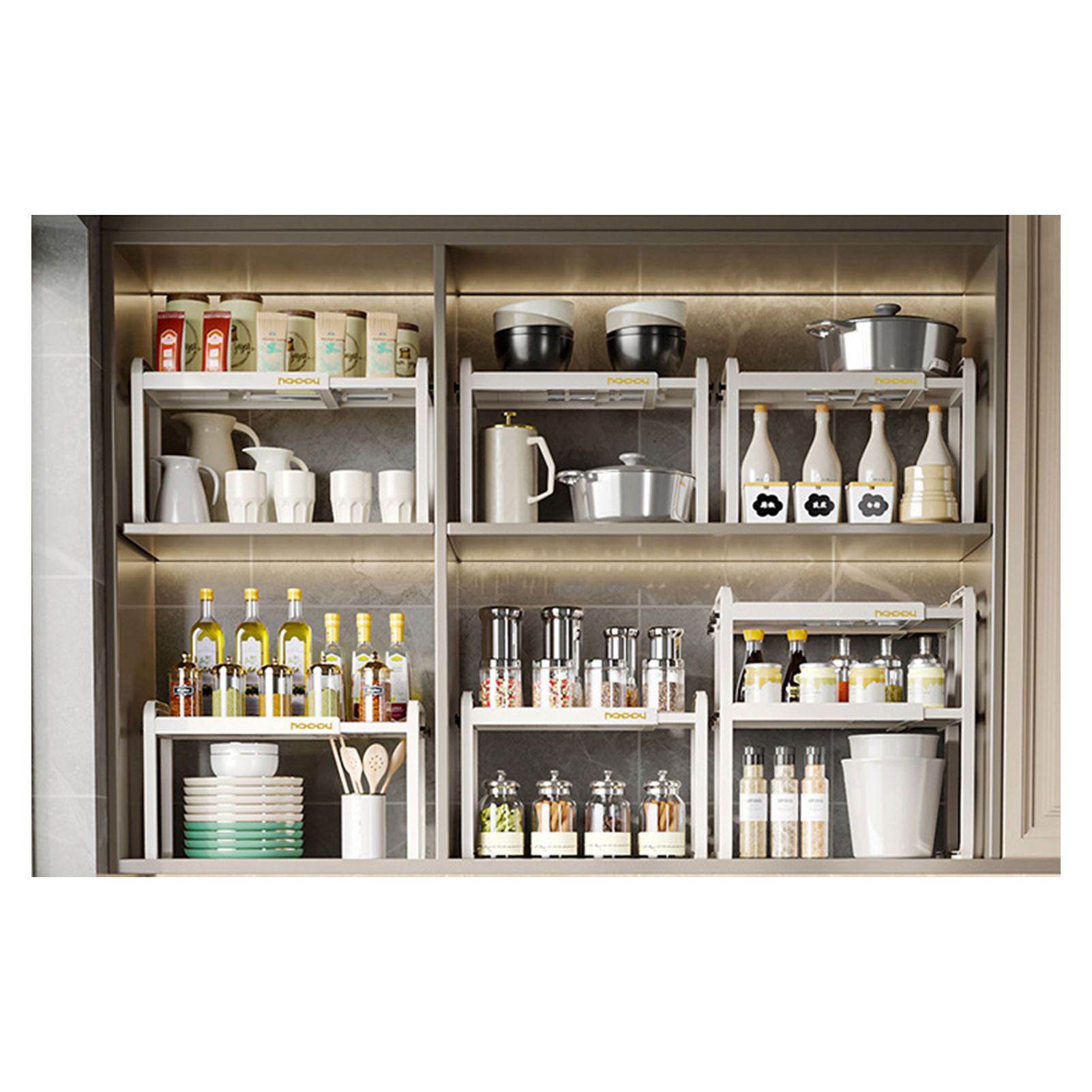 Tabletop Kitchen Storage Rack White Plastic Double Layers Telescopic Kitchen view 4