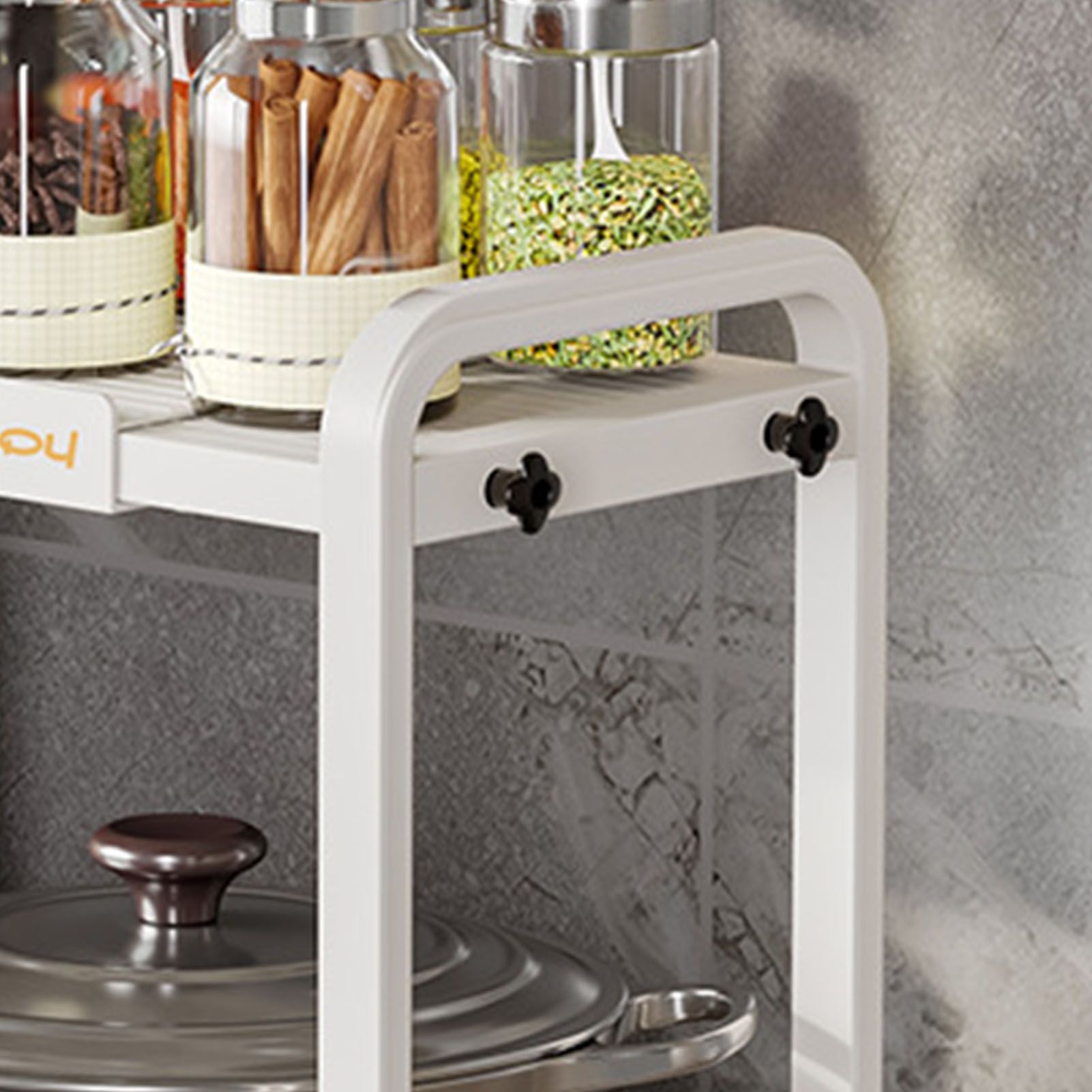 Tabletop Kitchen Storage Rack White Plastic Double Layers Telescopic Kitchen view 7