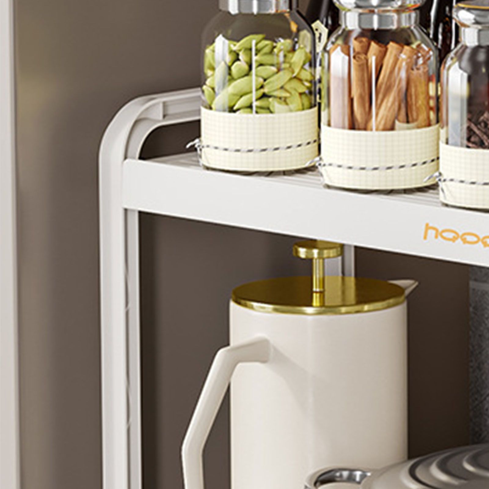 Tabletop Kitchen Storage Rack White Plastic Double Layers Telescopic Kitchen view 8