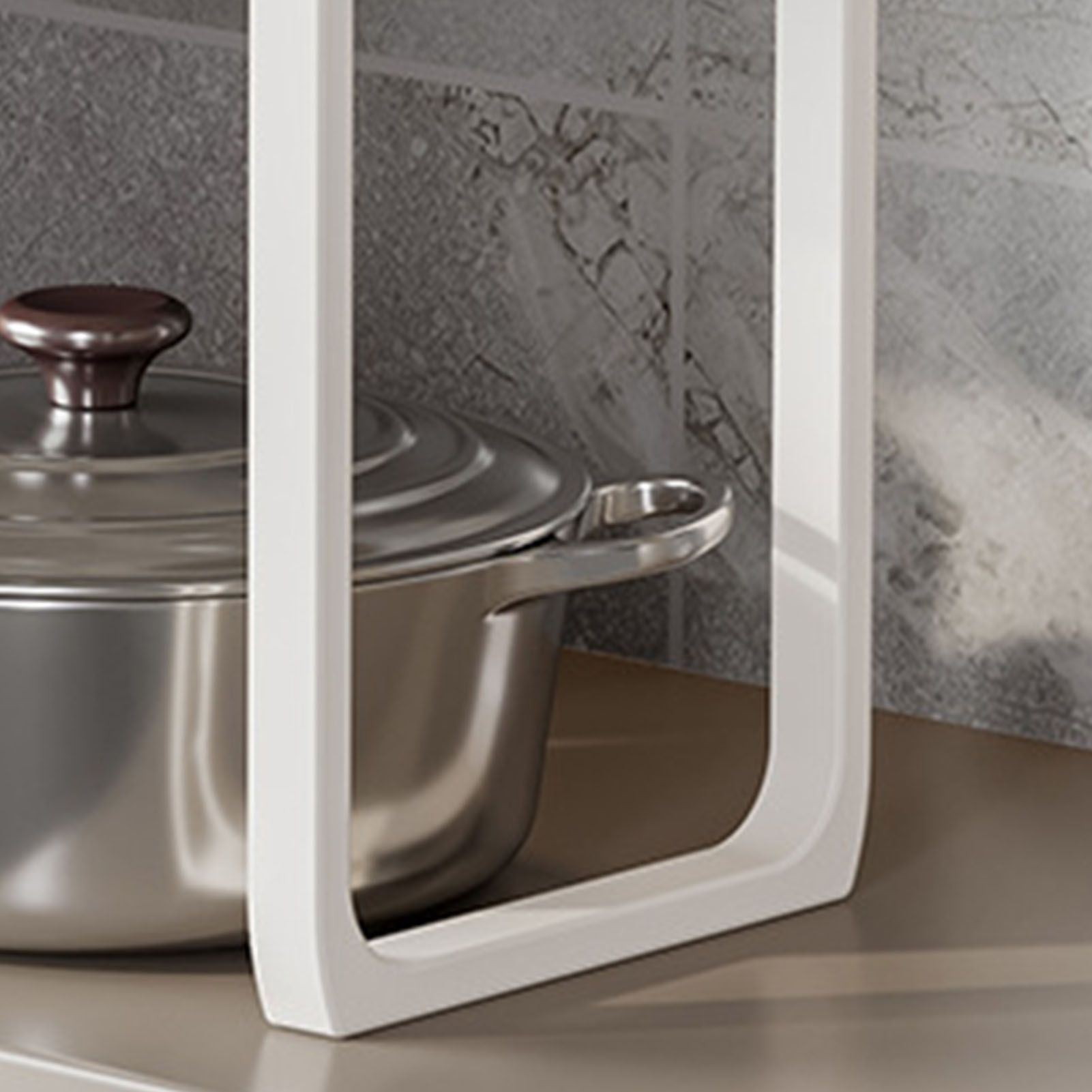Tabletop Kitchen Storage Rack White Plastic Double Layers Telescopic Kitchen view 9