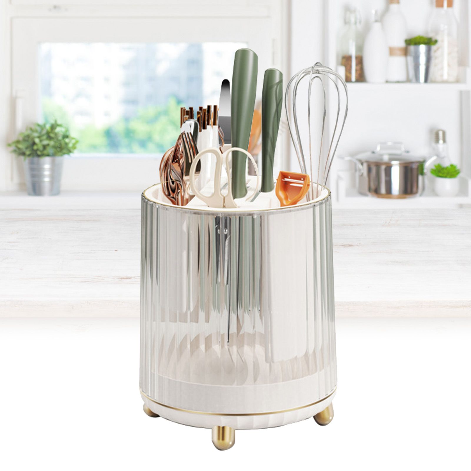Kitchen Knife Utensil Holder Rotating Knife Block Holder with Scissors Slot view 5