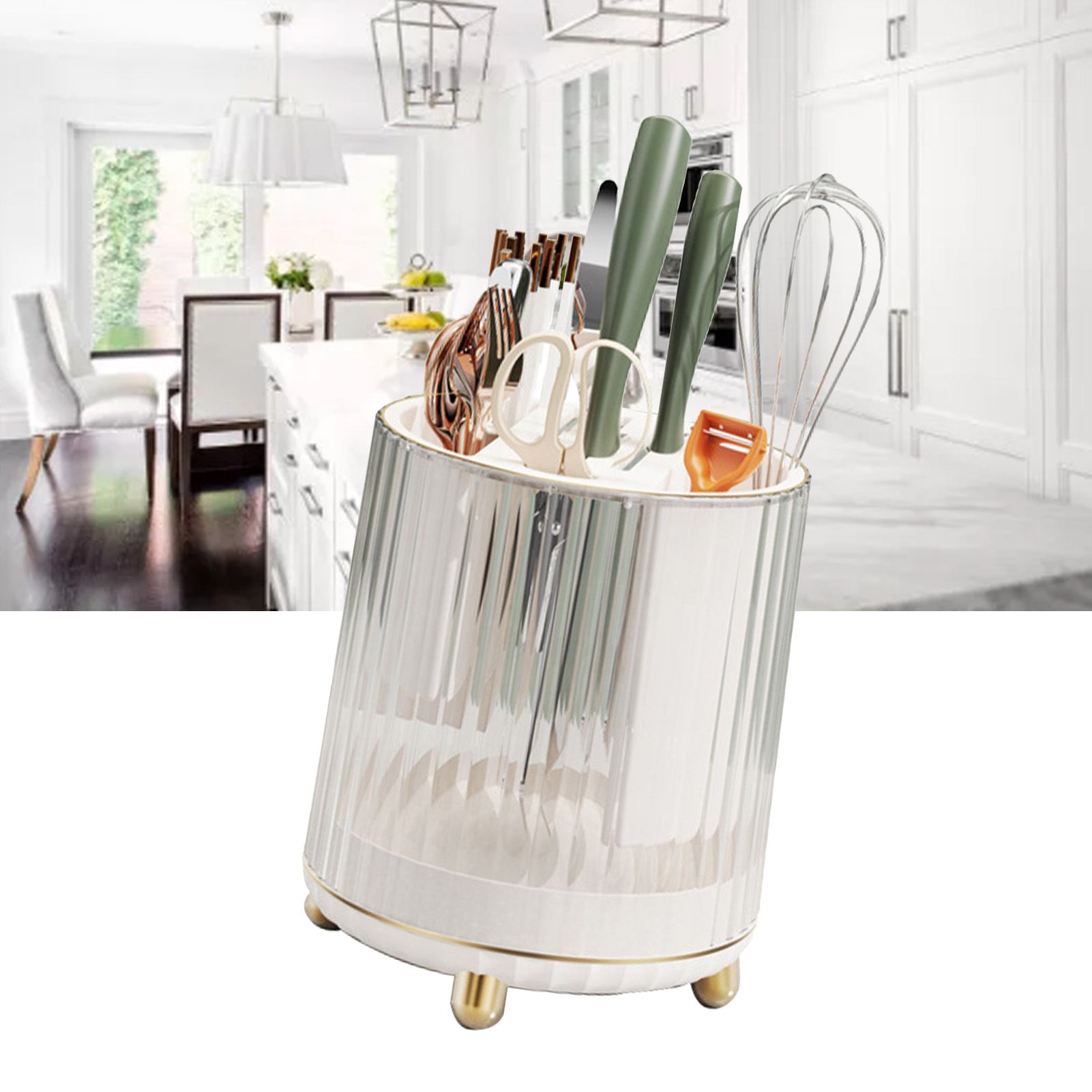 Kitchen Knife Utensil Holder Rotating Knife Block Holder with Scissors Slot view 6