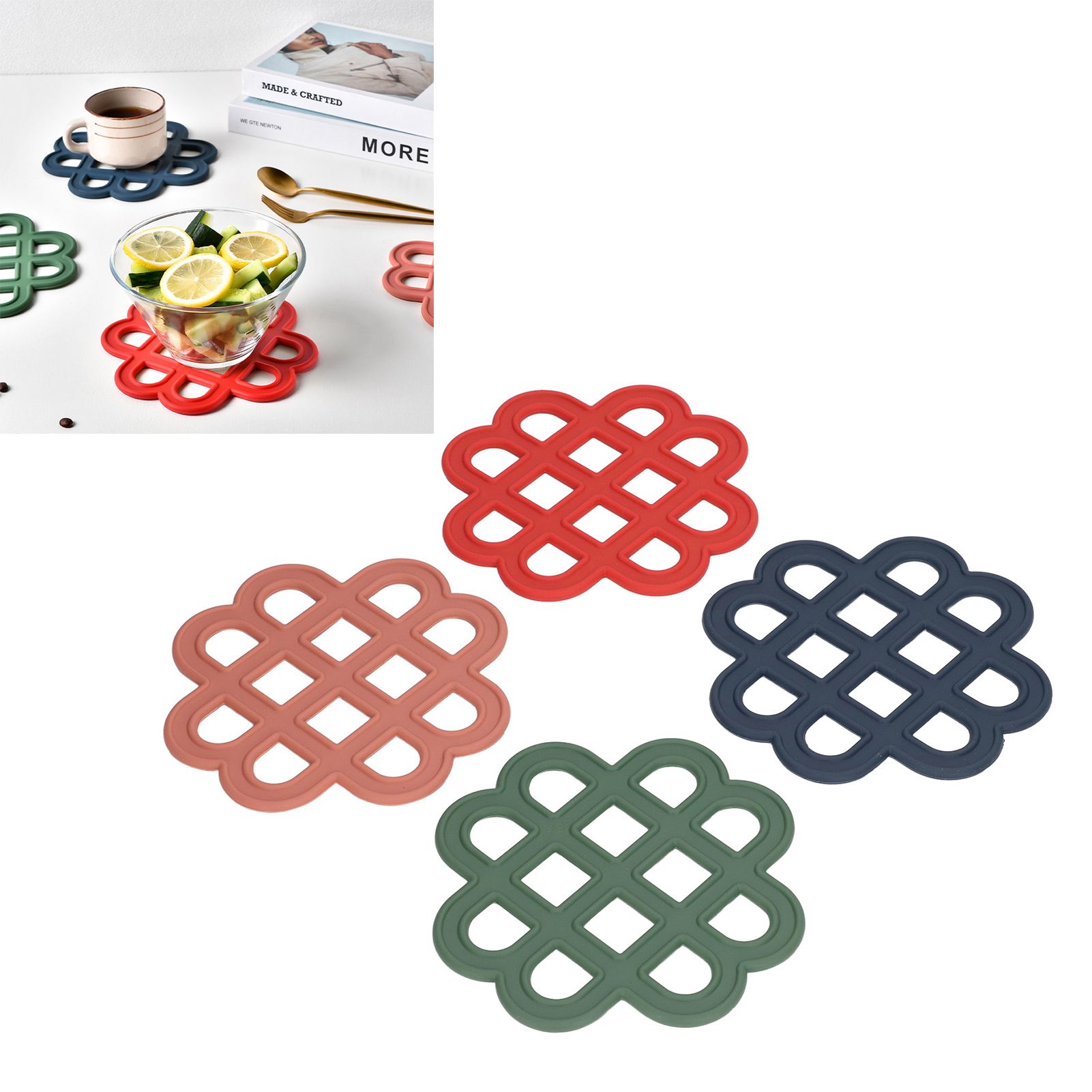 4Pcs Silicone Trivet Pad Hollow Heat Resistant Slip Resistant China Knotted view 12