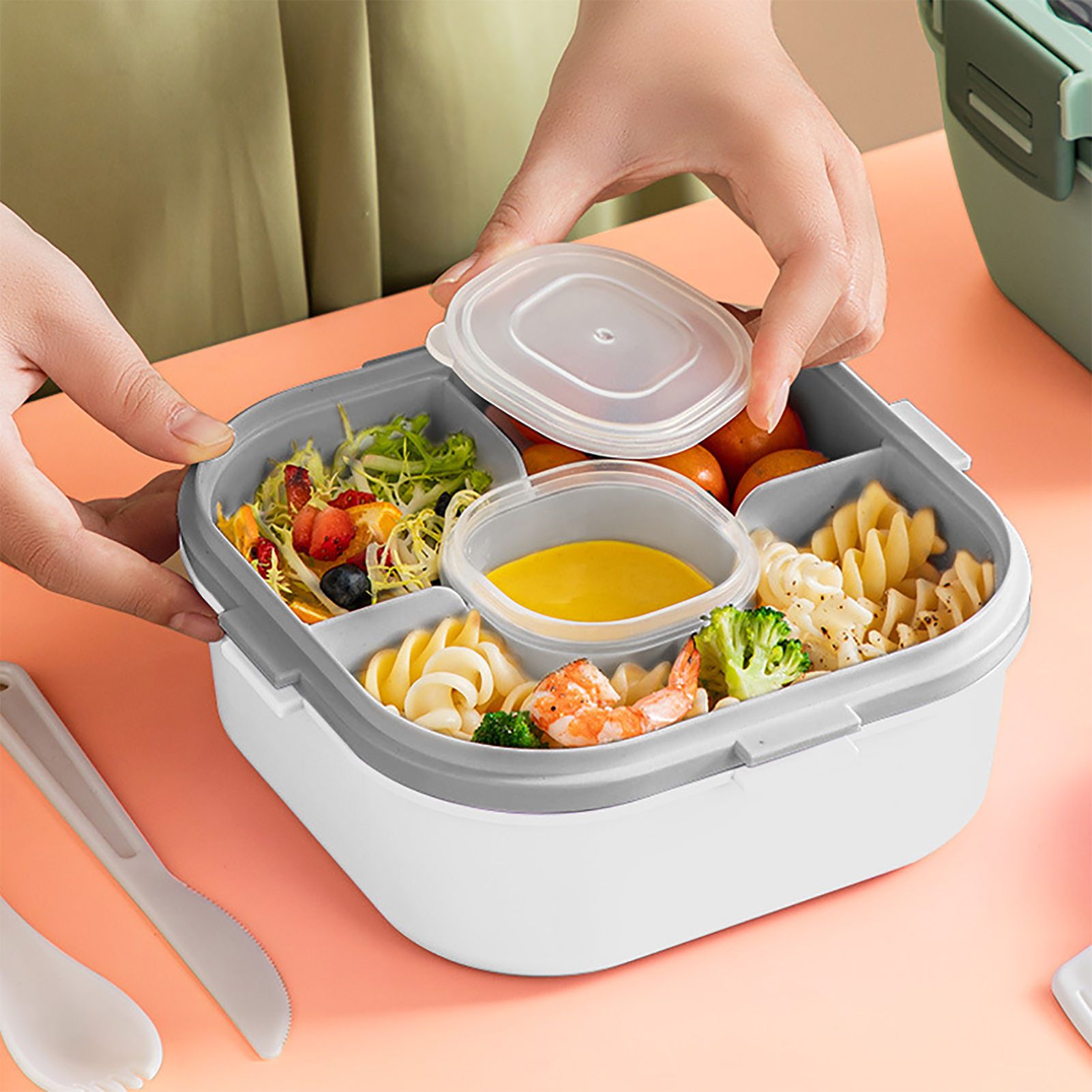 2 Layer Plastic Salad Lunch Box Microwave Safe Salad Lunch Container Portable view 6