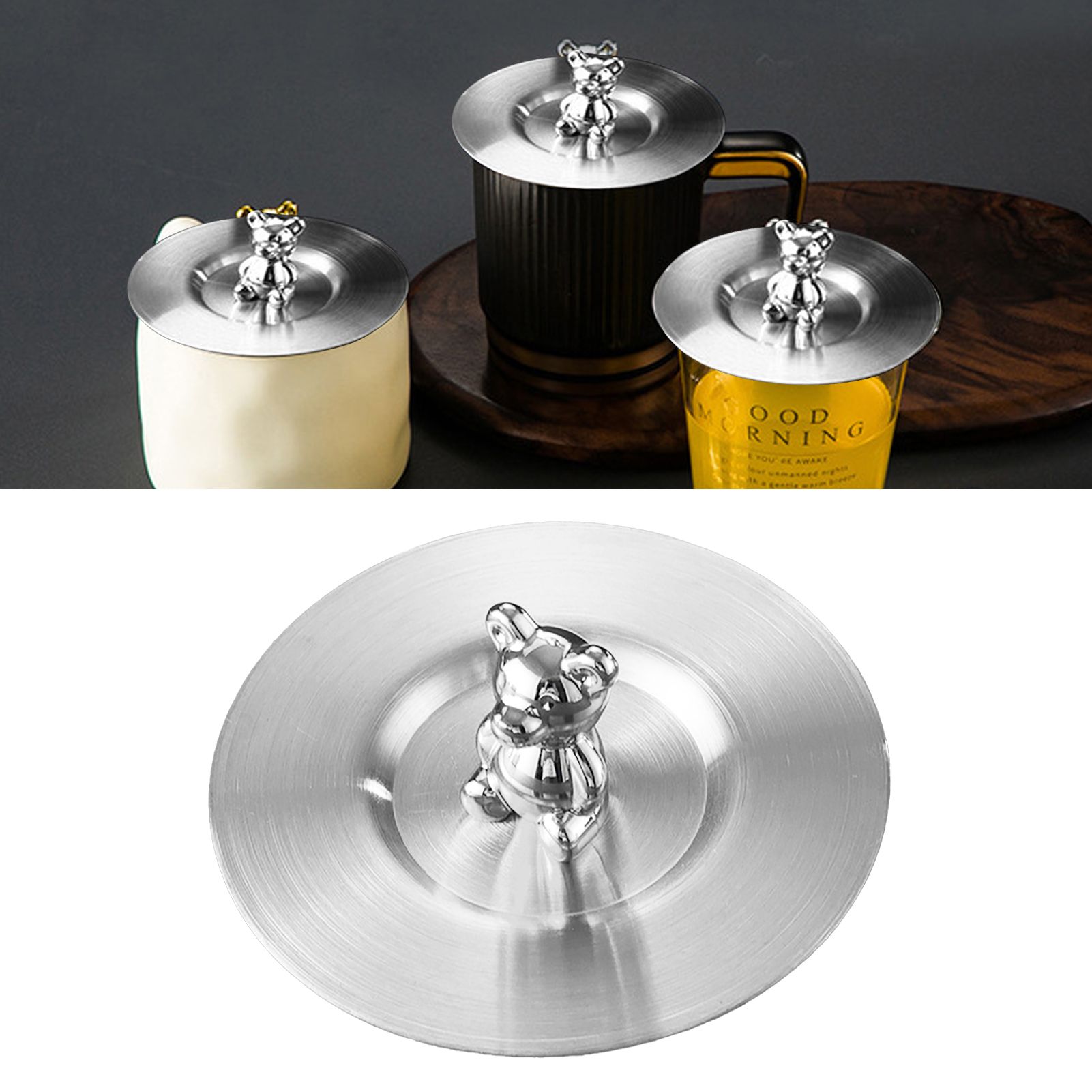 Cute Bear Cup Cover Stainless Steel Dustproof Rounded Edges Glossy Surface view 5