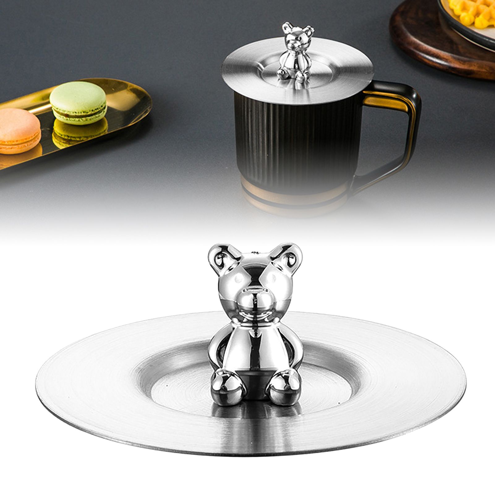 Cute Bear Cup Cover Stainless Steel Dustproof Rounded Edges Glossy Surface view 6