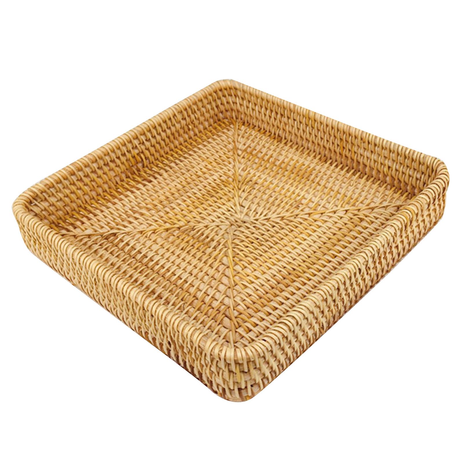 Rattan Tray Tabletop Organization Hand Woven Snack Storage Basket view 2