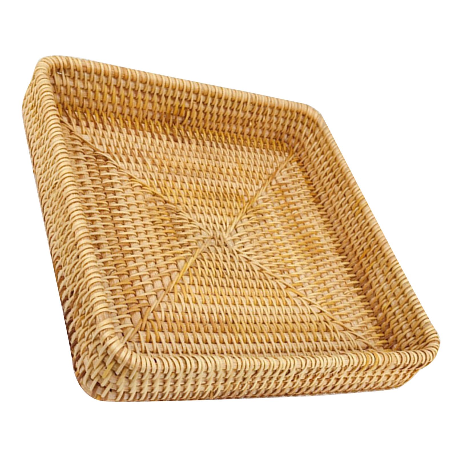 Rattan Tray Tabletop Organization Hand Woven Snack Storage Basket view 3
