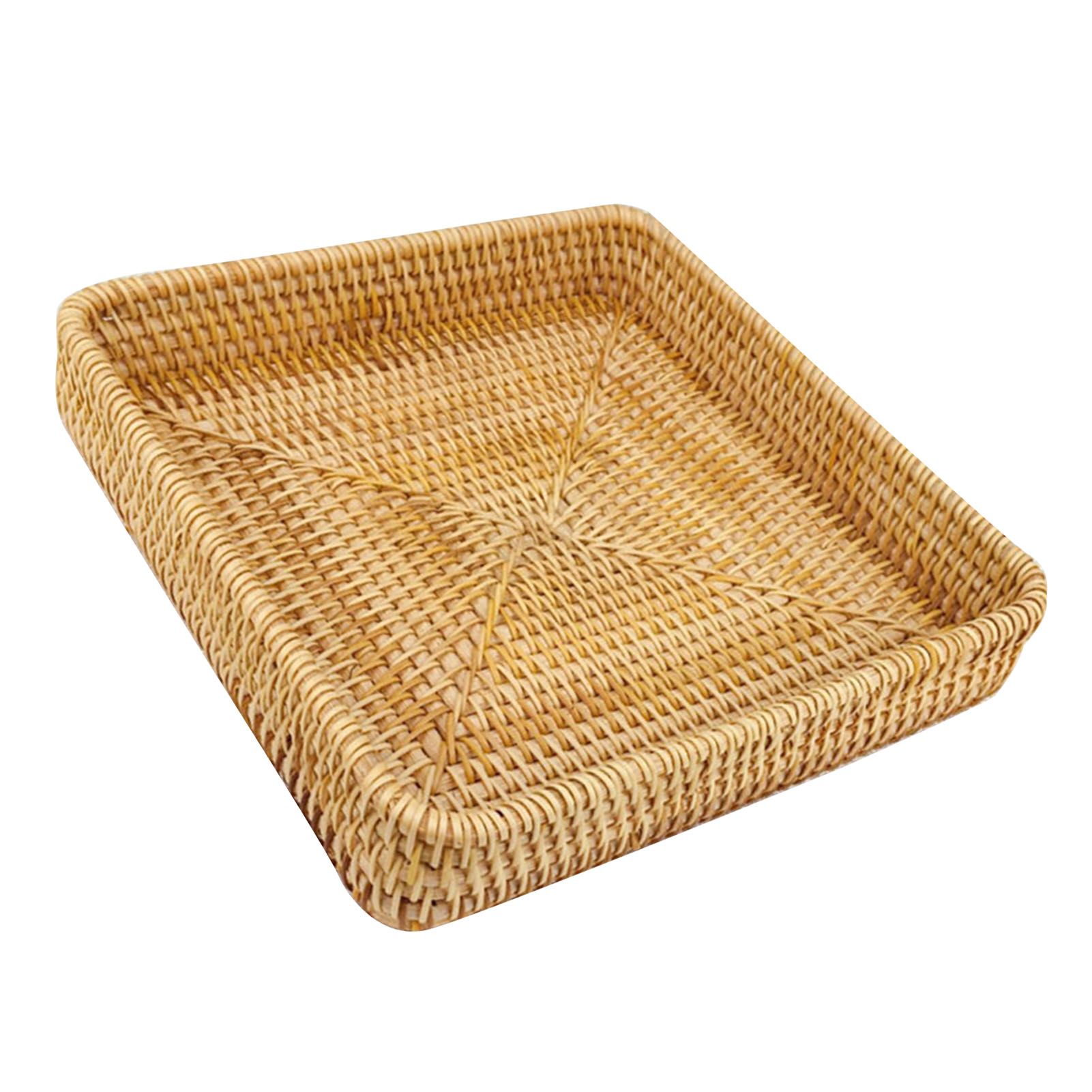 Rattan Tray Tabletop Organization Hand Woven Snack Storage Basket view 4