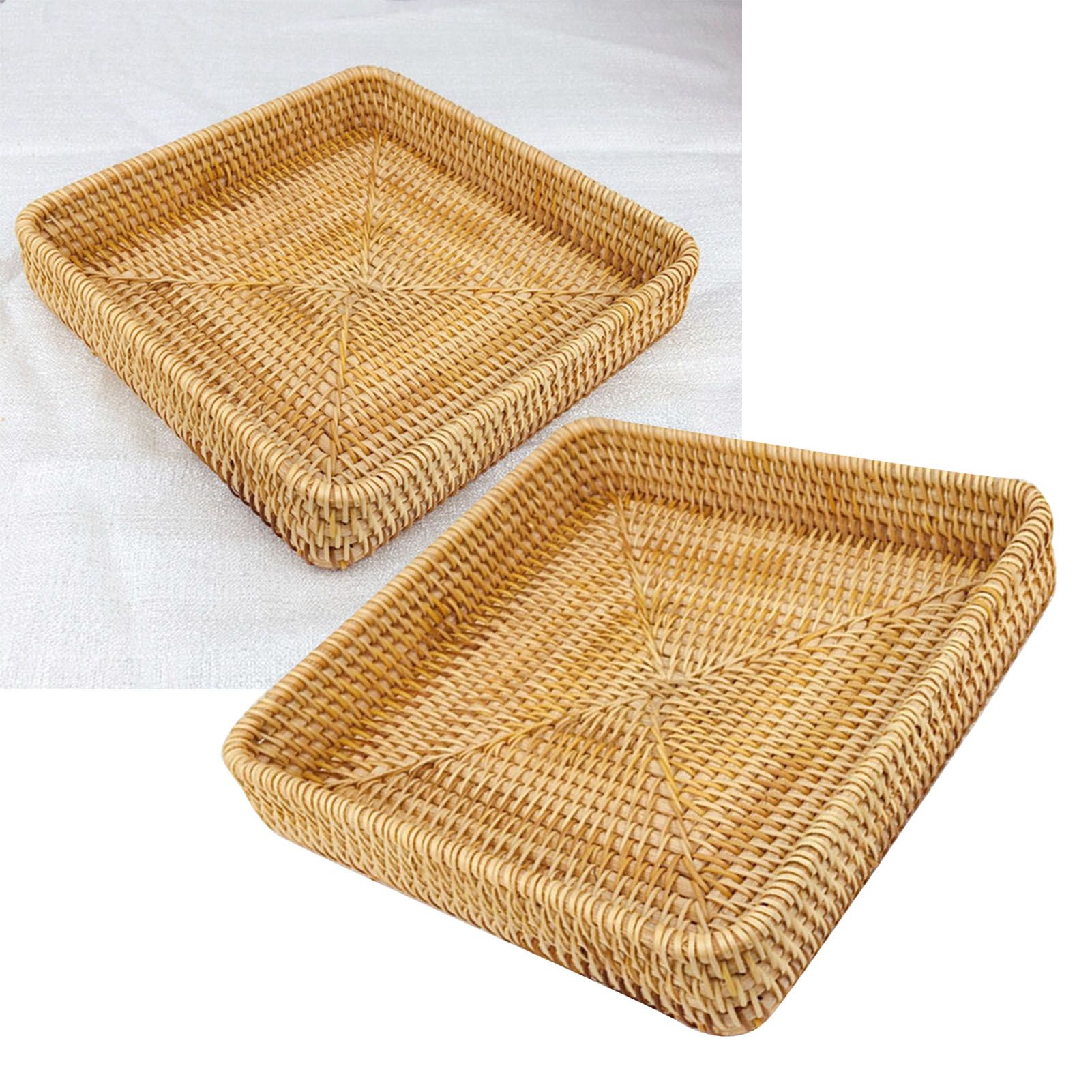 Rattan Tray Tabletop Organization Hand Woven Snack Storage Basket view 5