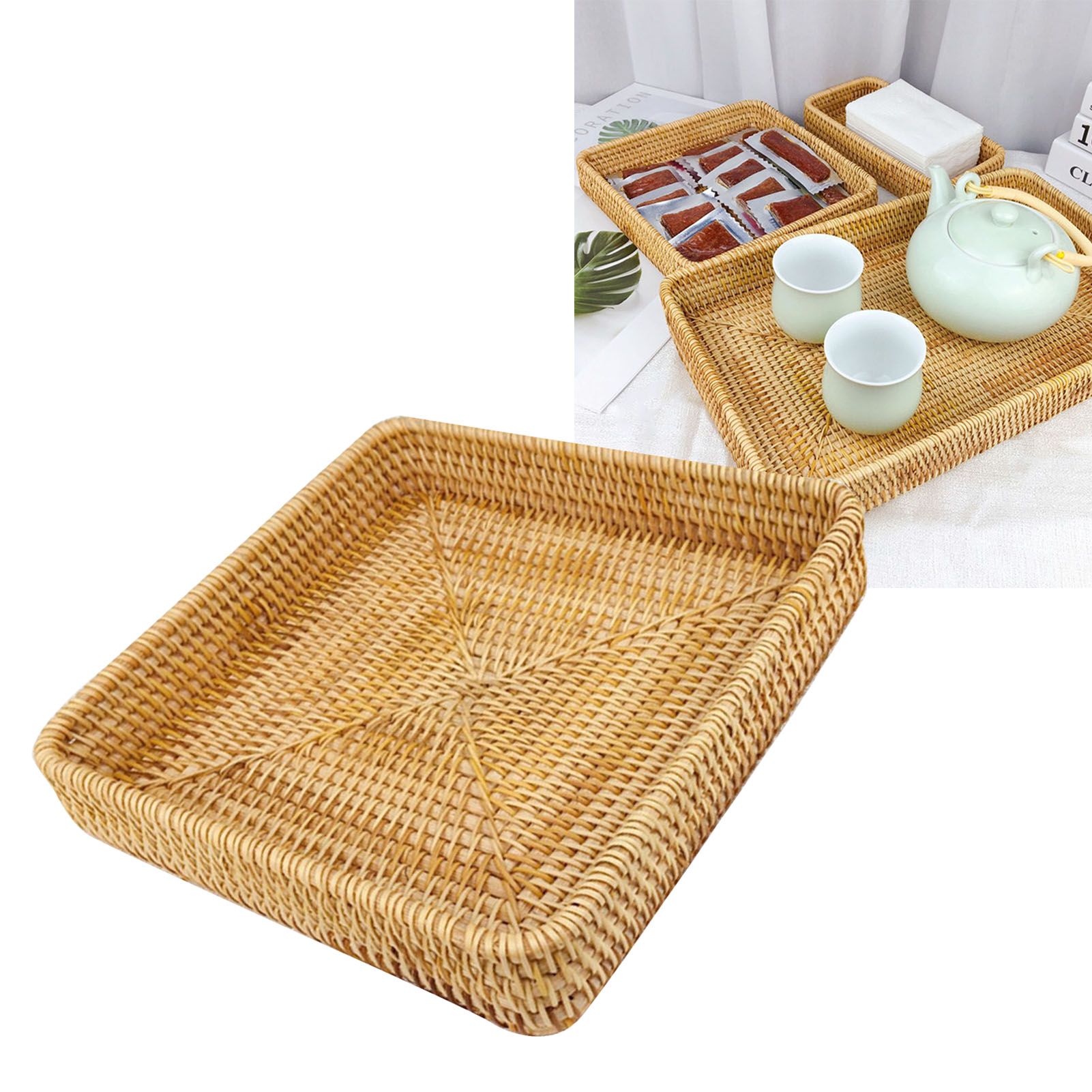 Rattan Tray Tabletop Organization Hand Woven Snack Storage Basket view 6