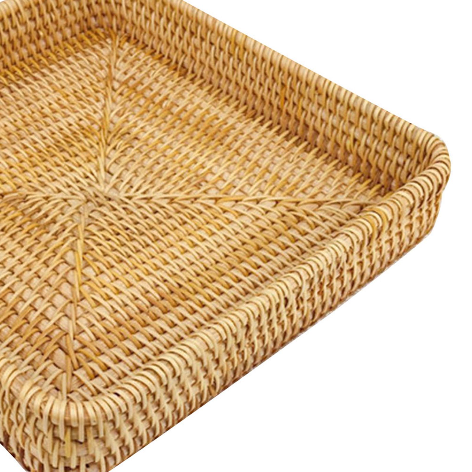 Rattan Tray Tabletop Organization Hand Woven Snack Storage Basket view 7