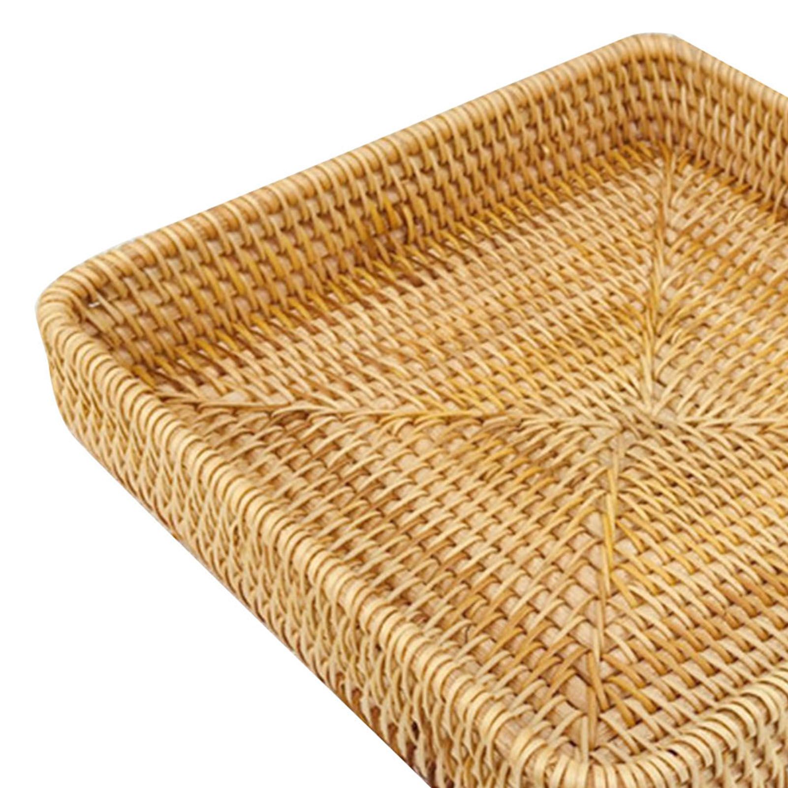 Rattan Tray Tabletop Organization Hand Woven Snack Storage Basket view 9