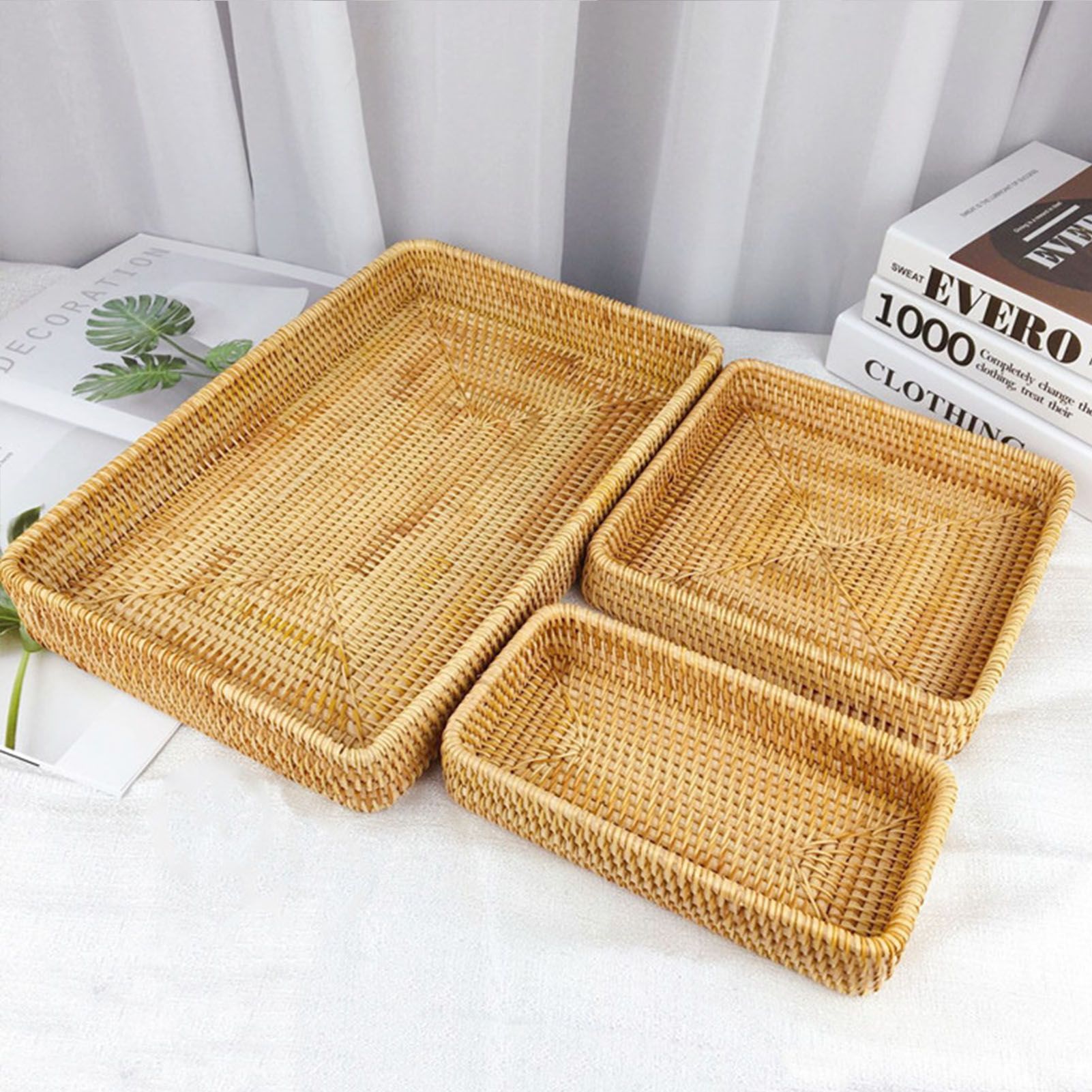Rattan Tray Tabletop Organization Hand Woven Snack Storage Basket view 11