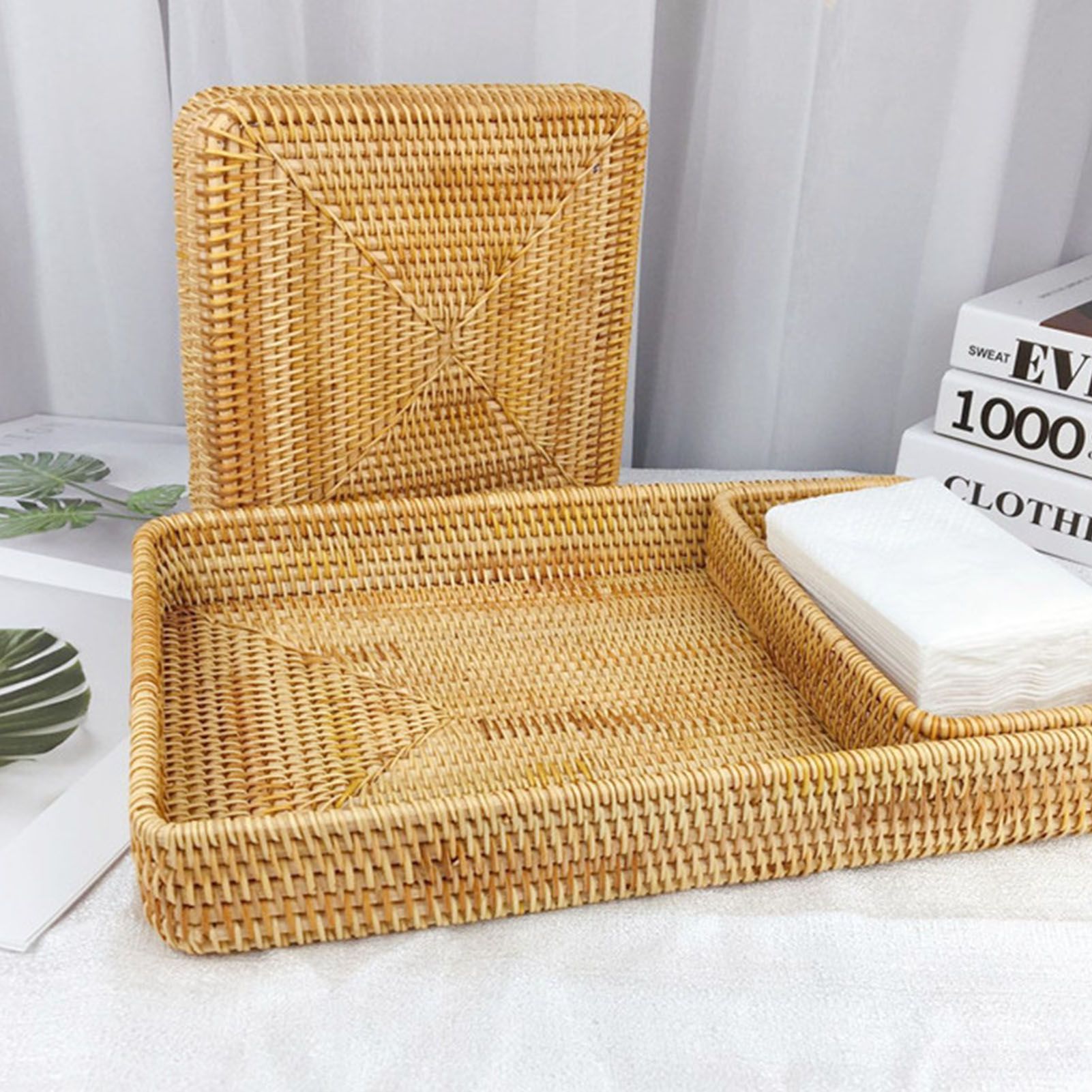 Rattan Tray Tabletop Organization Hand Woven Snack Storage Basket view 13