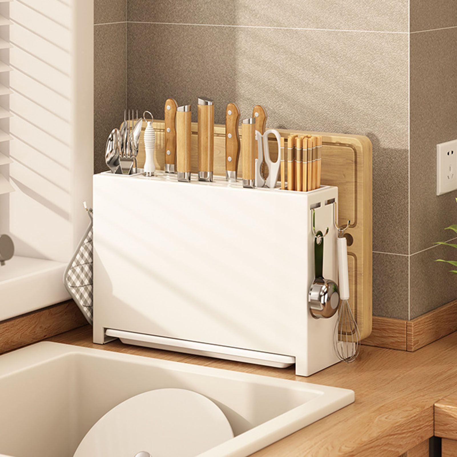 Kitchen Knife Drying Holder Integrated Chopsticks Cutting Board Storage Rack view 5