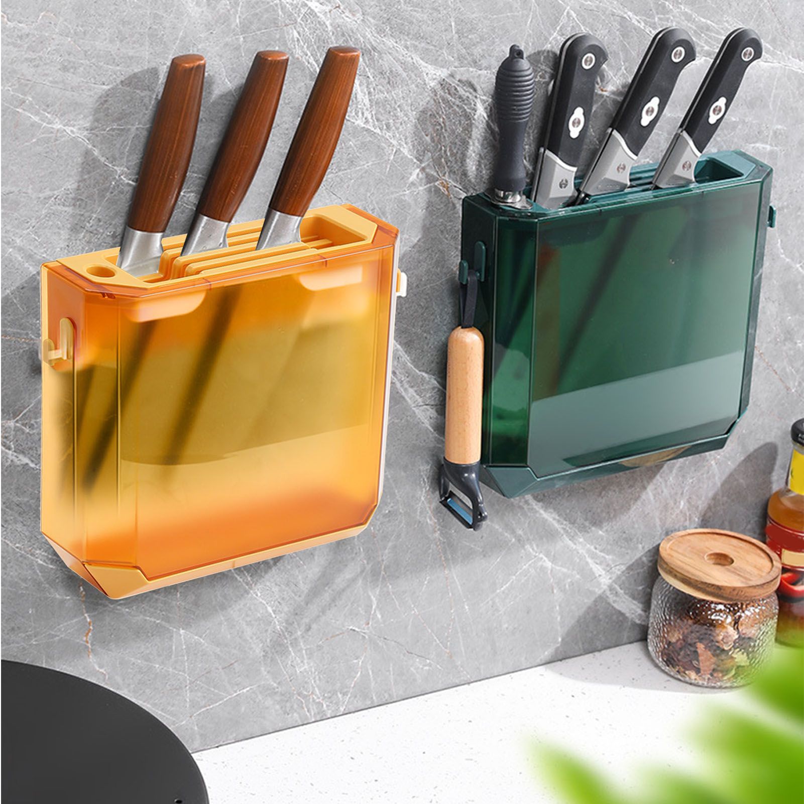 Kitchen Knife Holder Transparent PET Wall Mounted Storage Block Tools Hanging view 10